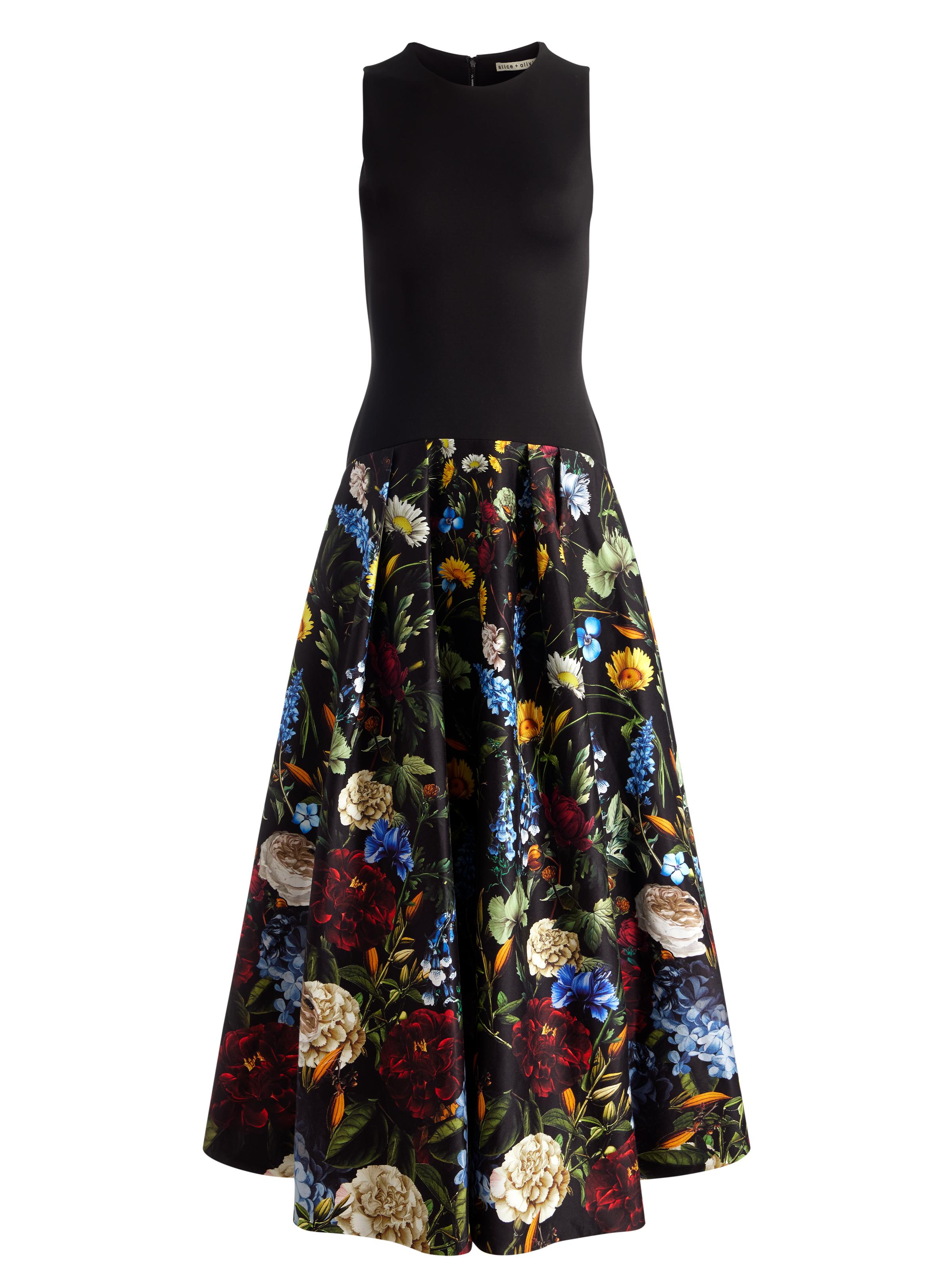 Alice + Olivia Adley Drop Waist Midi Dress in Black