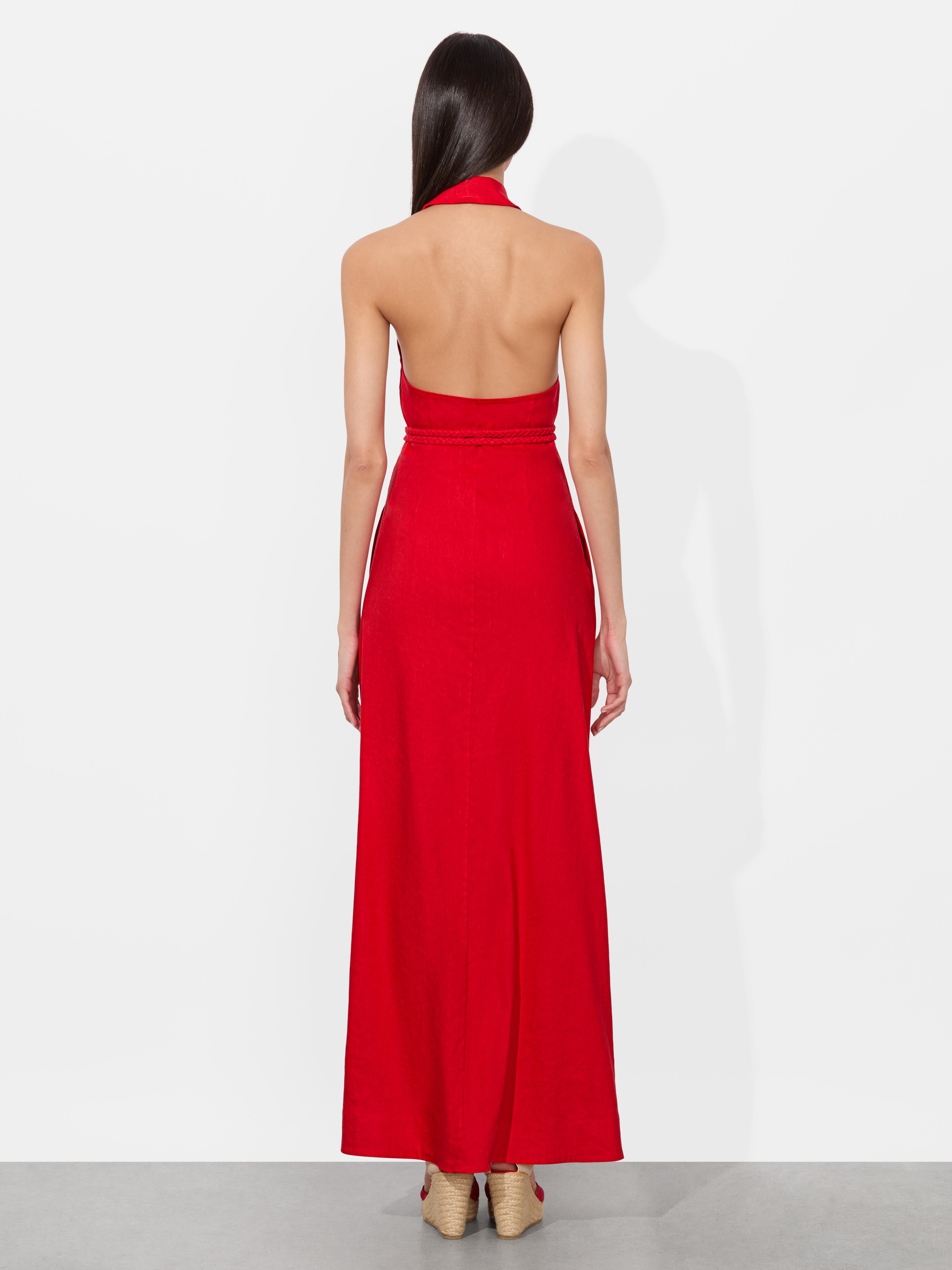 alice and olivia red maxi dress HOLLY ASYMMETRIC RUFFLE MAXI DRESS in BRIGHT RUBY