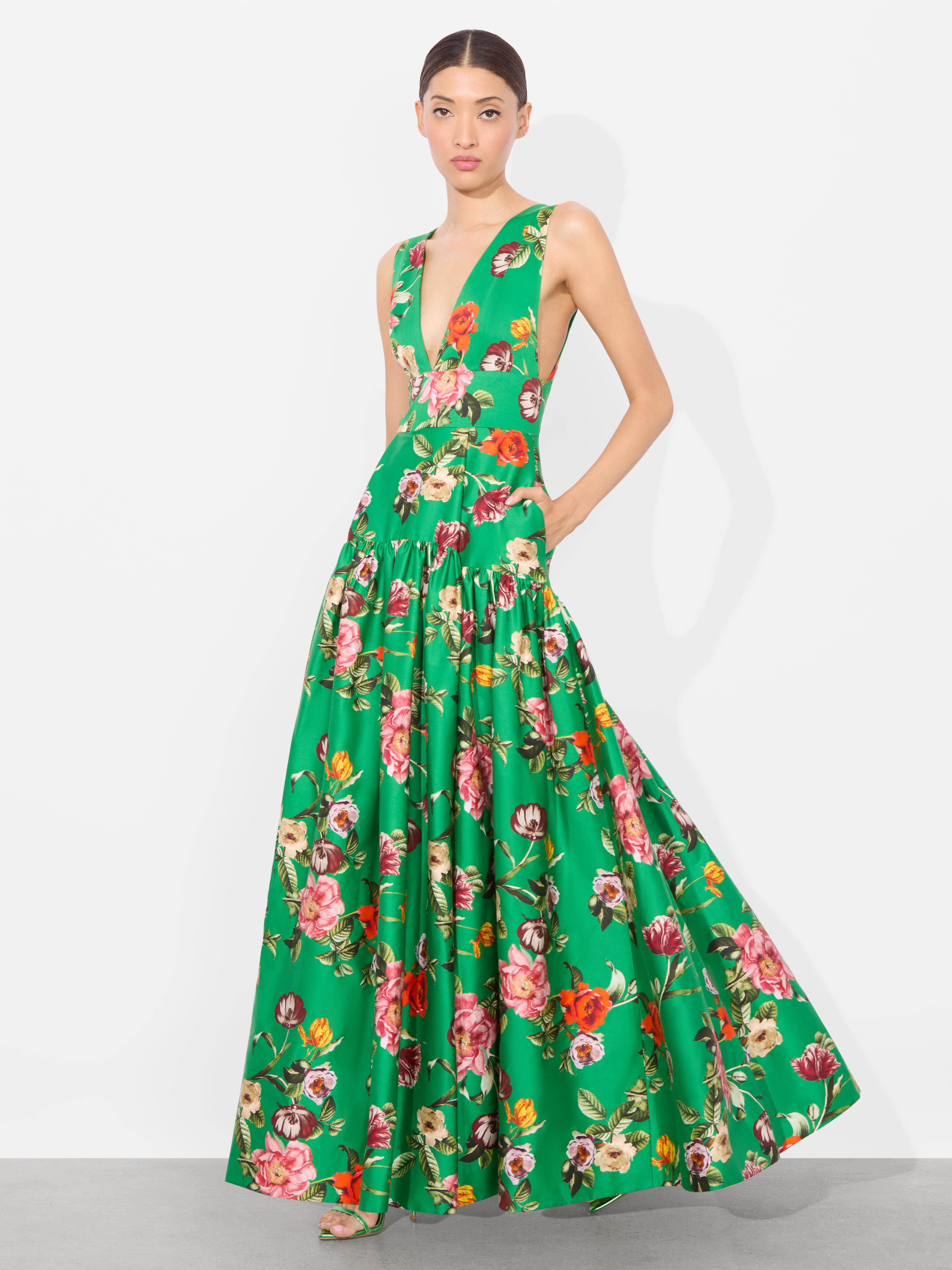 alice and olivia green maxi dress ELEA MAXI DRESS in GREEN MYSTIQUE
