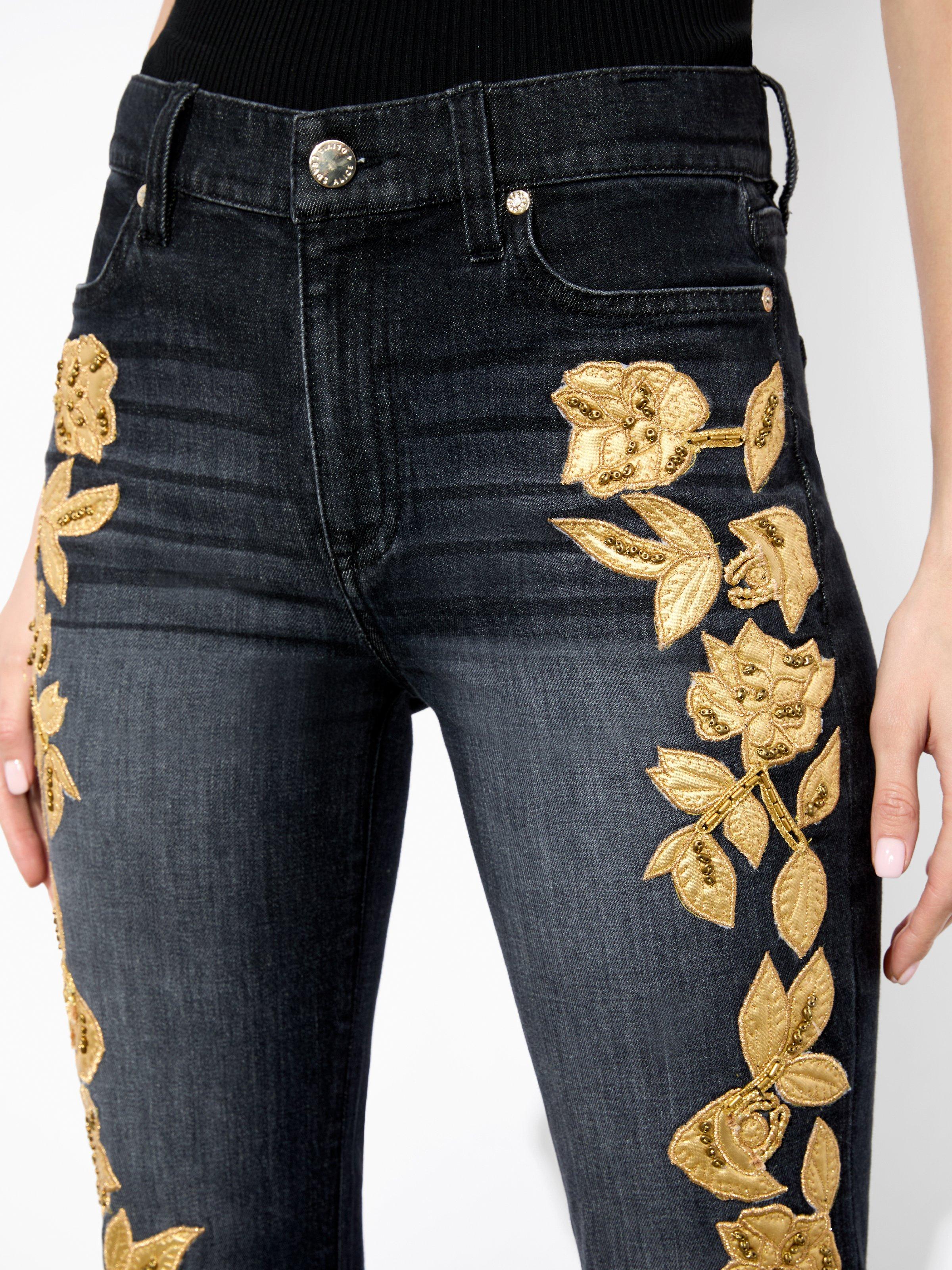 alice+olivia SB ヴィンテージ ジーンズ BELL JEAN カジュアル Sb Embellished Bell Jean In Maya Charcoal Black/gold | Alice