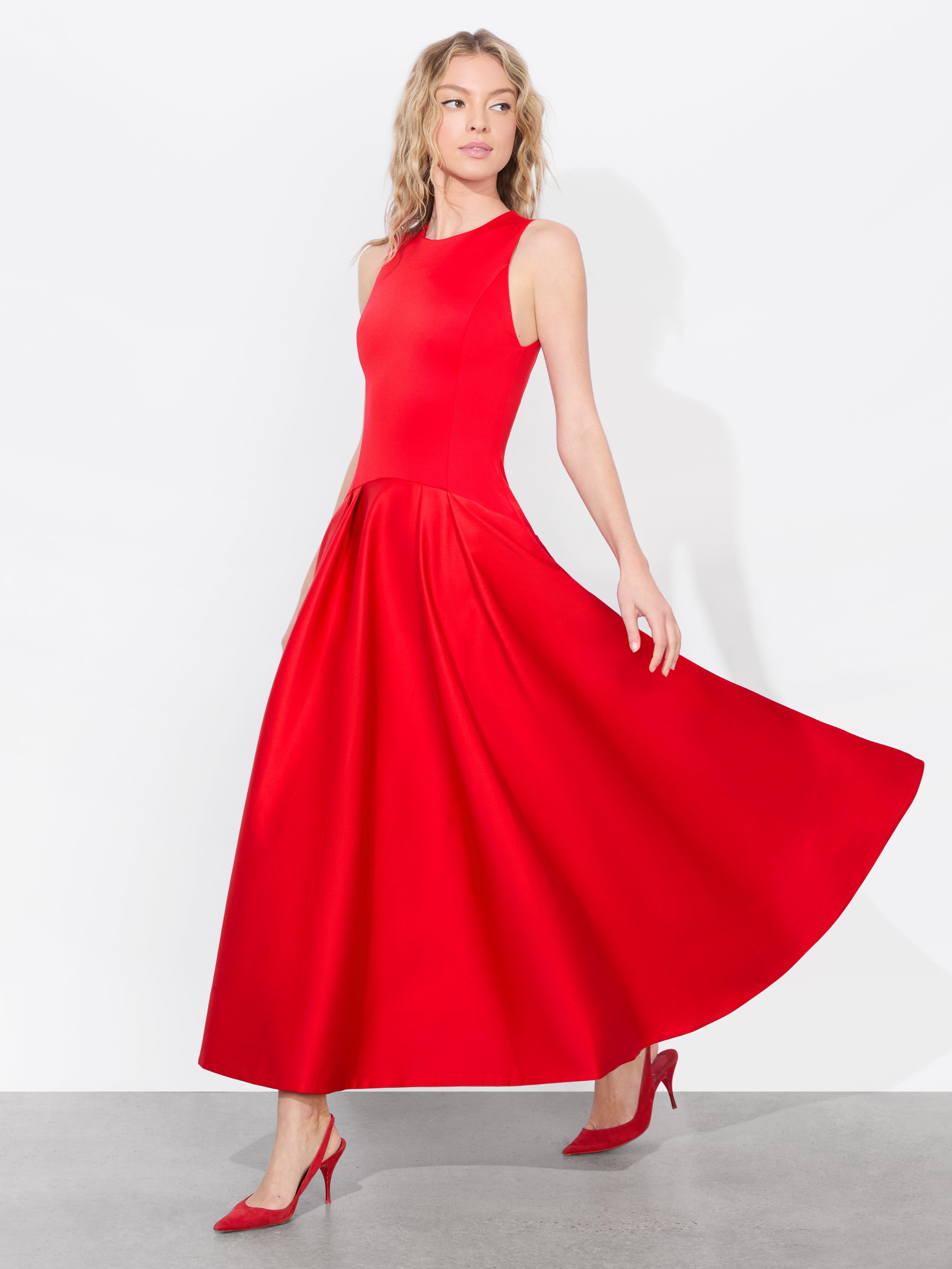 Alice Olivia Adley Drop Waist Midi Dress in Red Lyst
