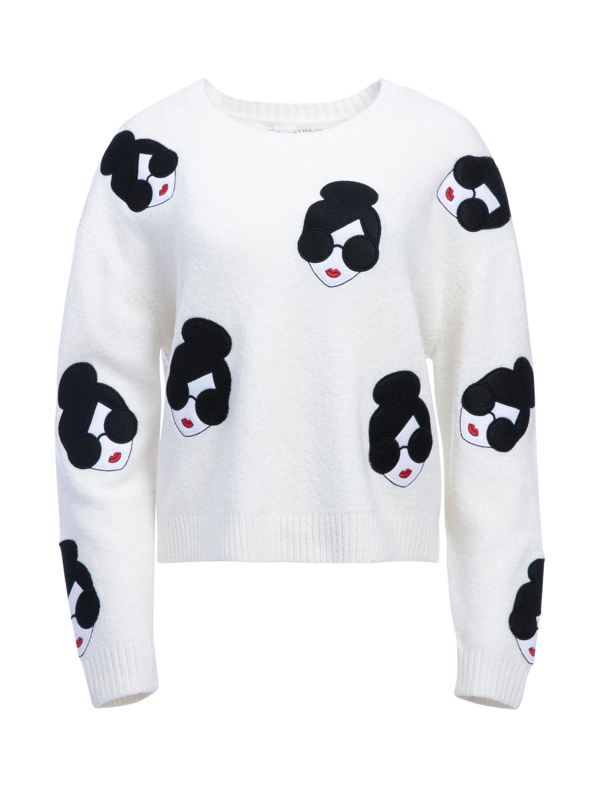 Alice + Olivia Wool Gleeson Staceface Boxy Pullover in Soft White 