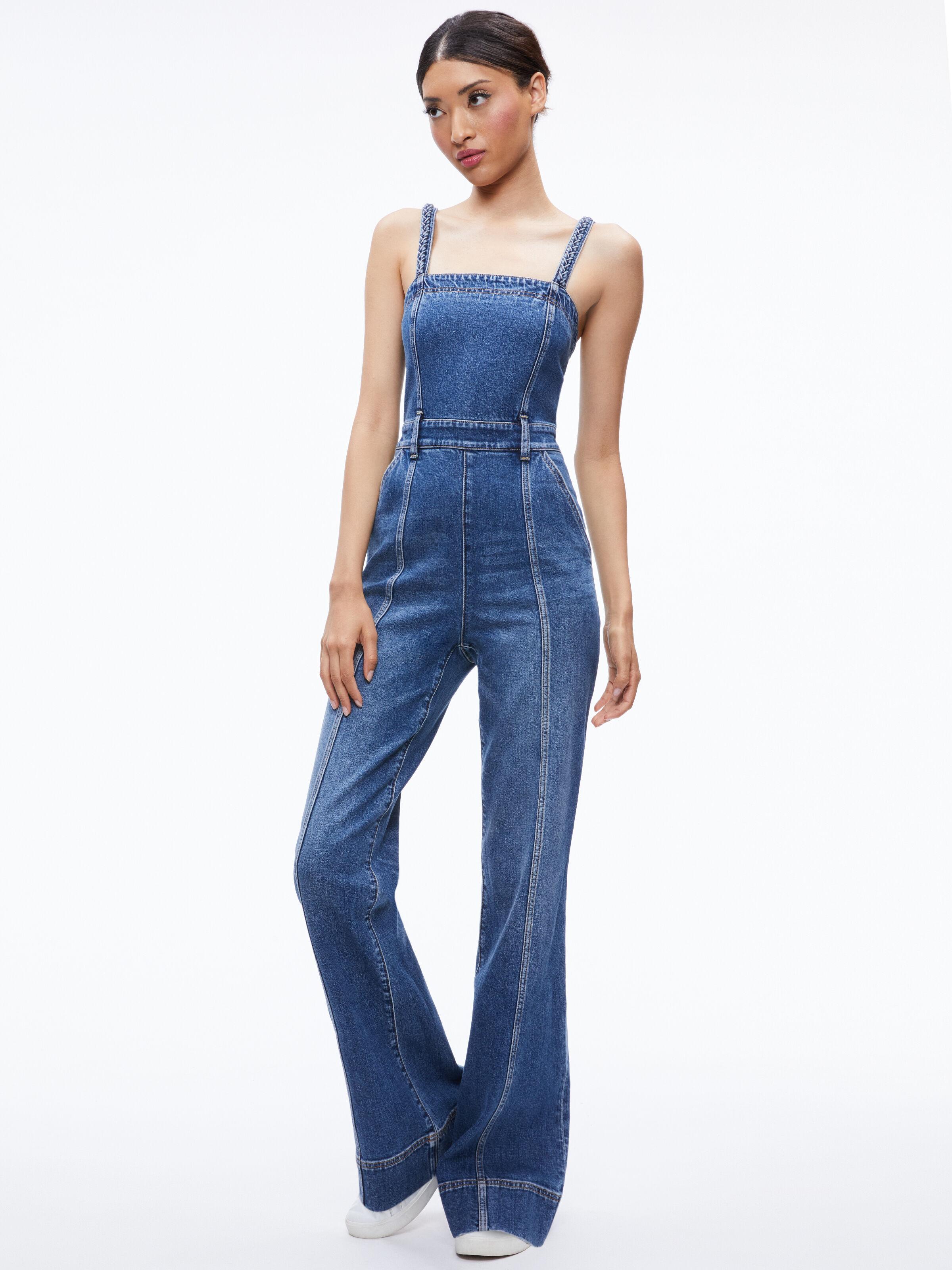 Melody Braided Strap Denim Jumpsuit In Lola Blue