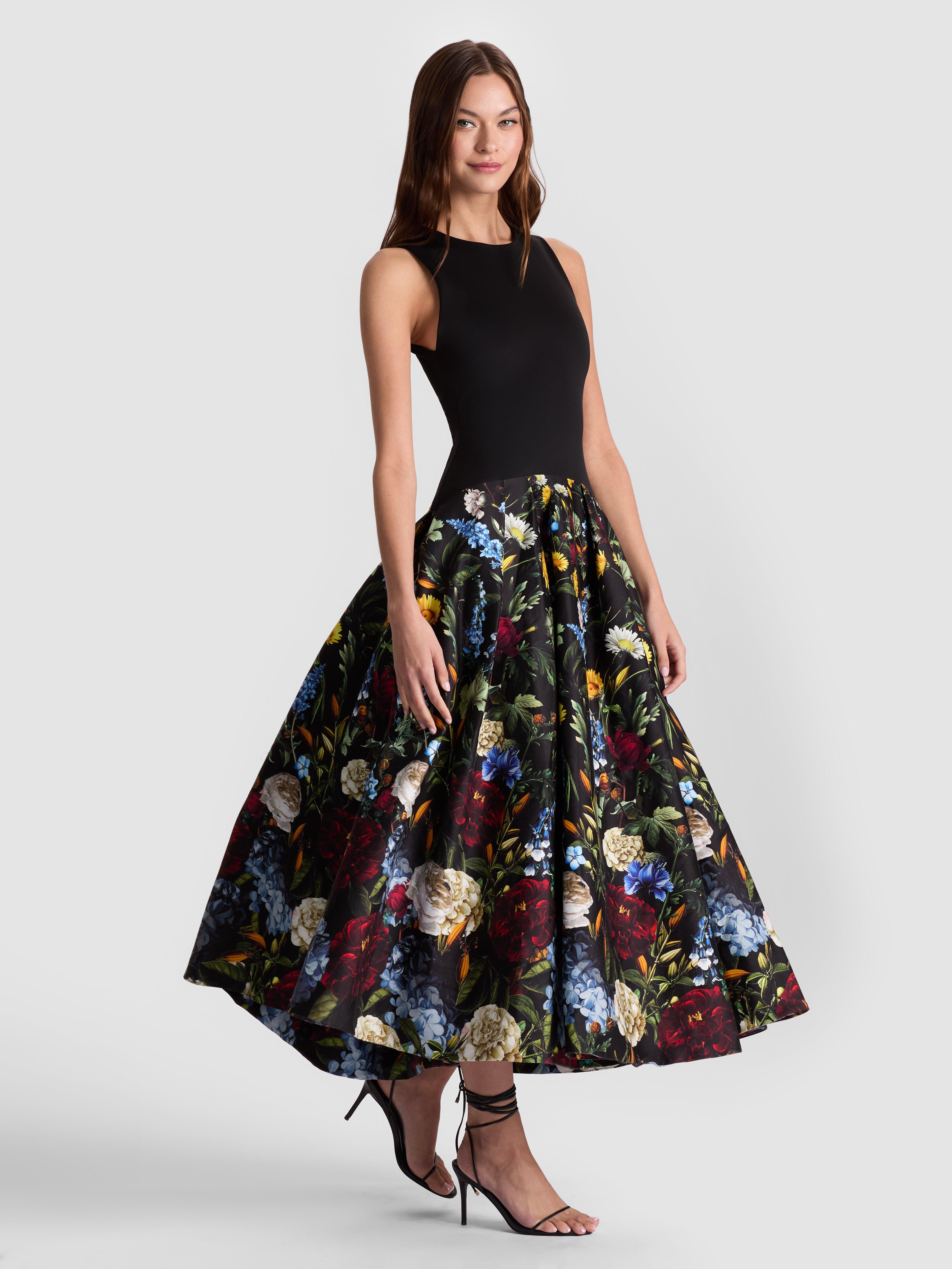Alice + Olivia Adley Drop Waist Midi Dress in Black | Lyst