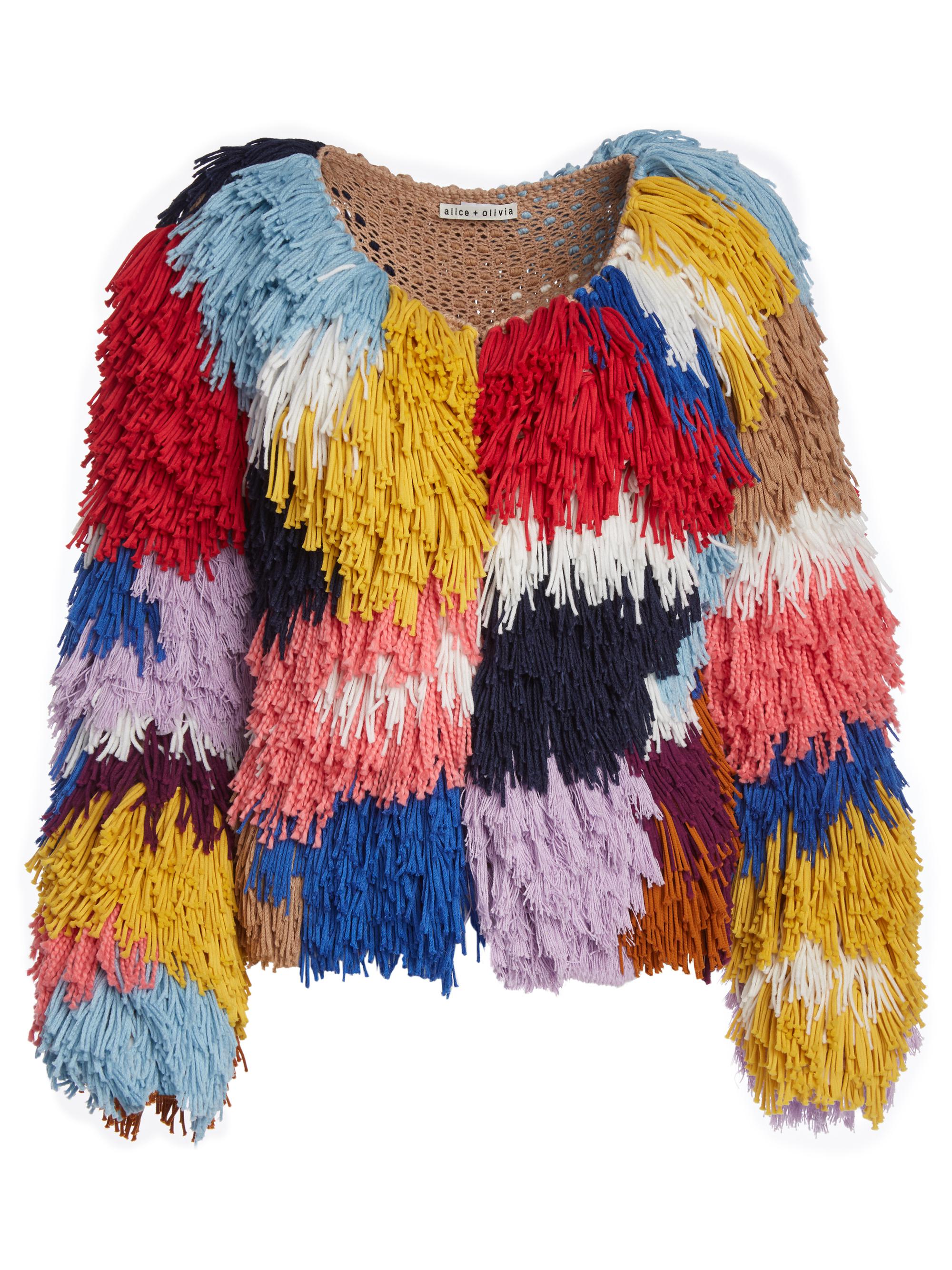 multi colored fringe jacket