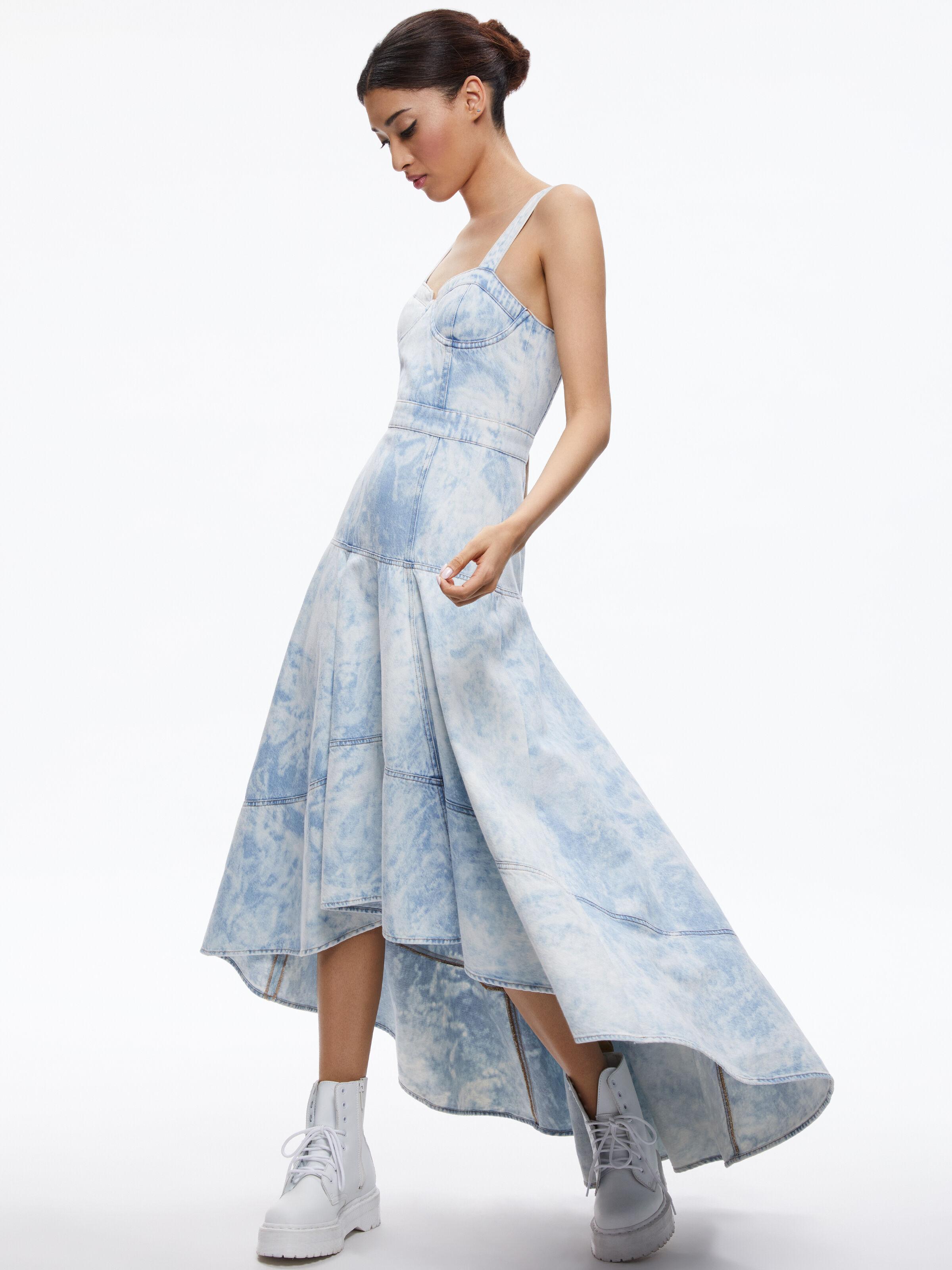 Alice + Olivia Donella Denim Bustier High Low Dress in Blue | Lyst