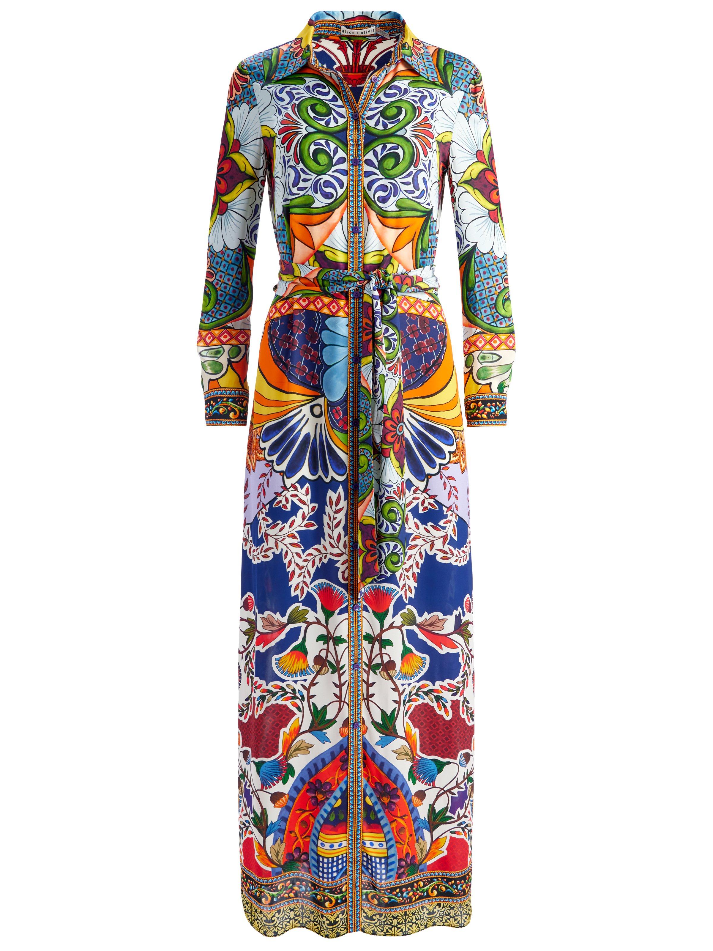 chinese dress ladies Alice and Olivia Chassidy Floral Maxi Shirt Dress MSRP $595  DGFOutlet
