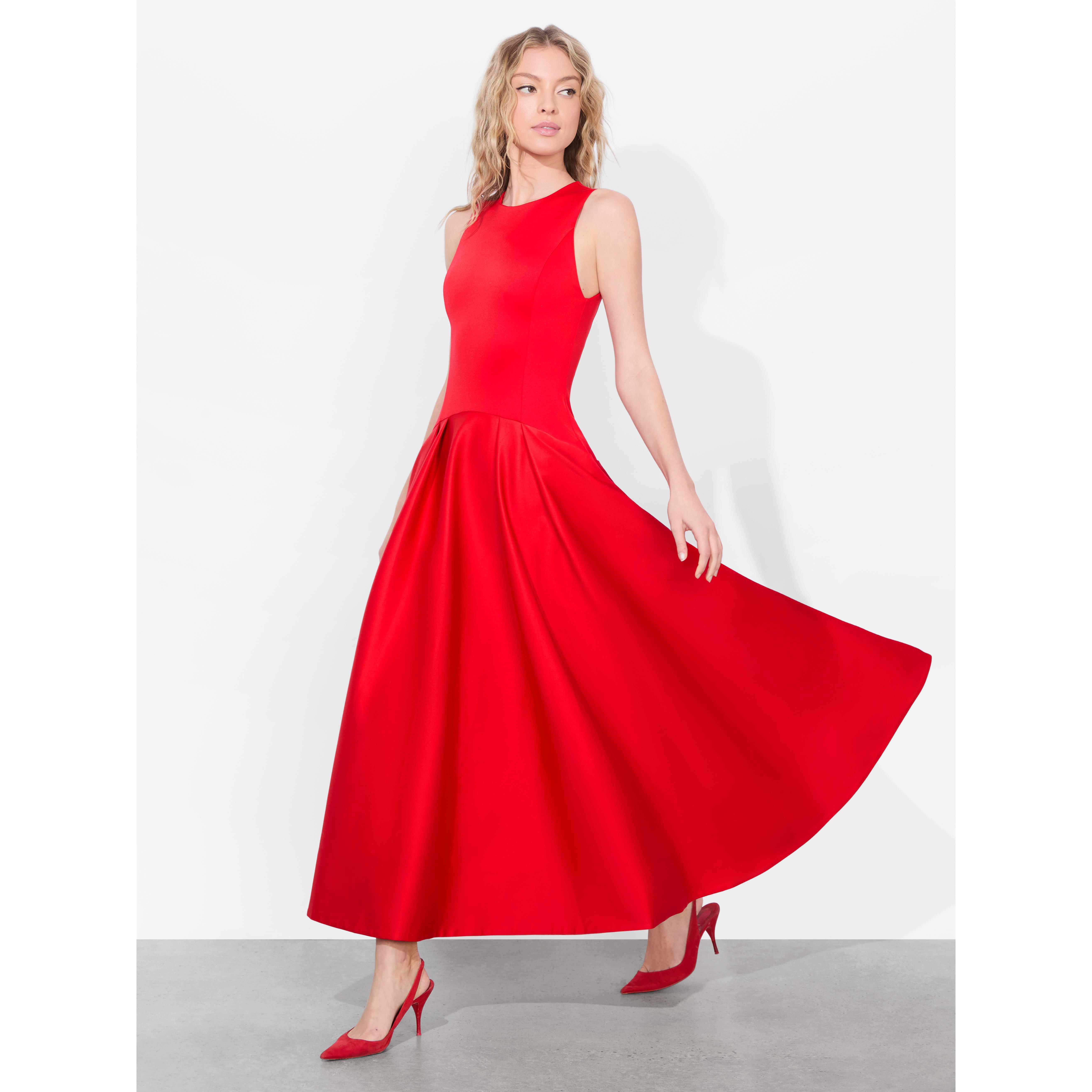 Alice + Olivia Adley Drop Waist Midi Dress in Red | Lyst Alice + Olivia Adley Drop Waist Midi Dress in Red | Lyst