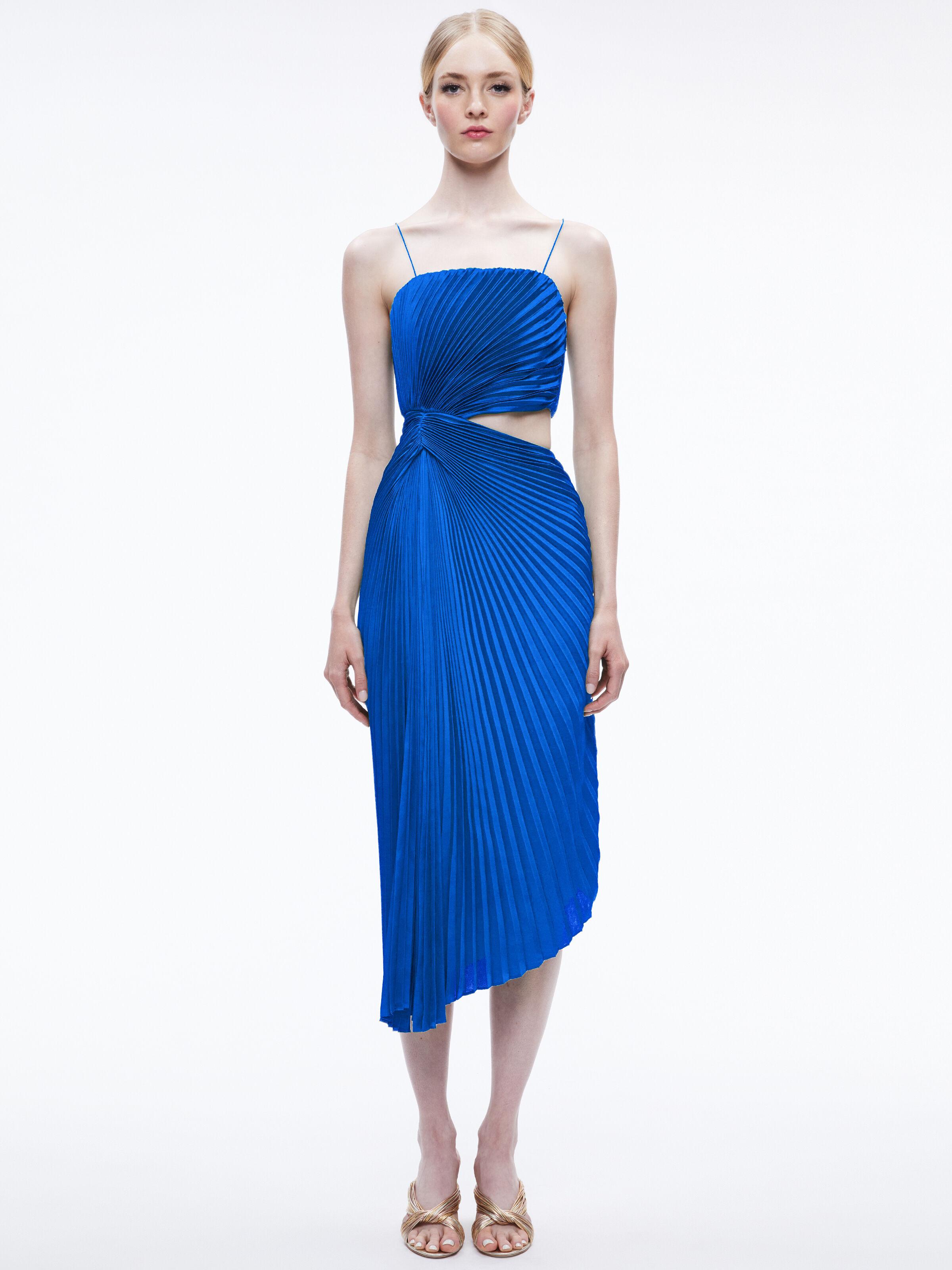 Alice + Olivia Fayeth Spaghetti Strap Asymmetrical Midi Dress in