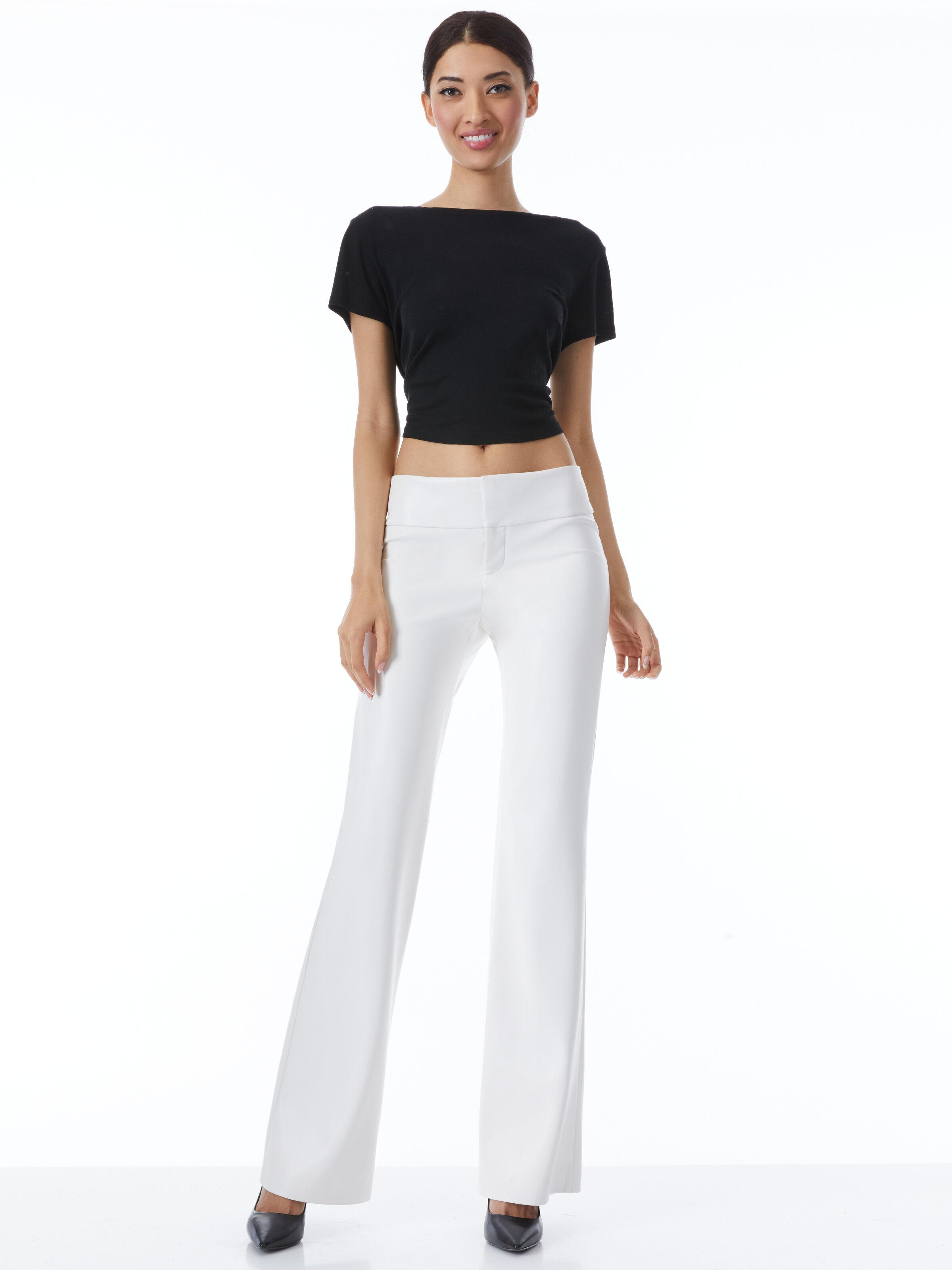 Alice + Olivia Olivia Vegan Leather Bootcut Pant in White | Lyst