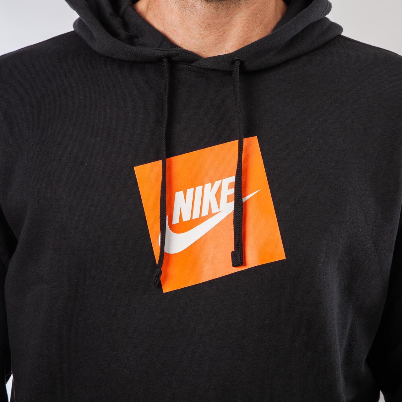 black nike hoodie with orange square