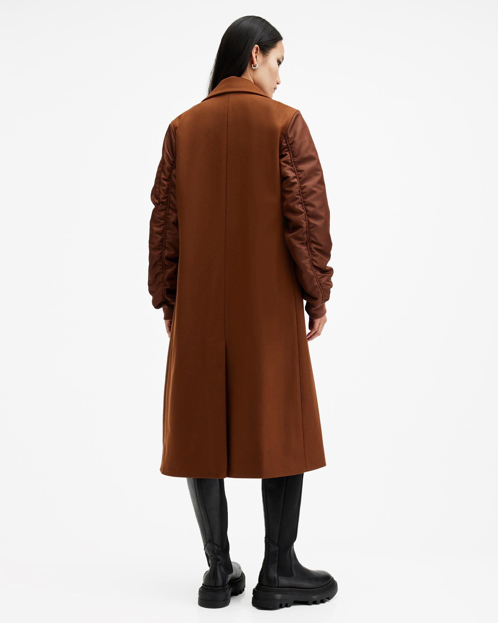 Manteau Long AllSaints James En Laine - Couleur Marron Châtaigne - Taille EU38/UK10 - Neuf Sans étiquettes