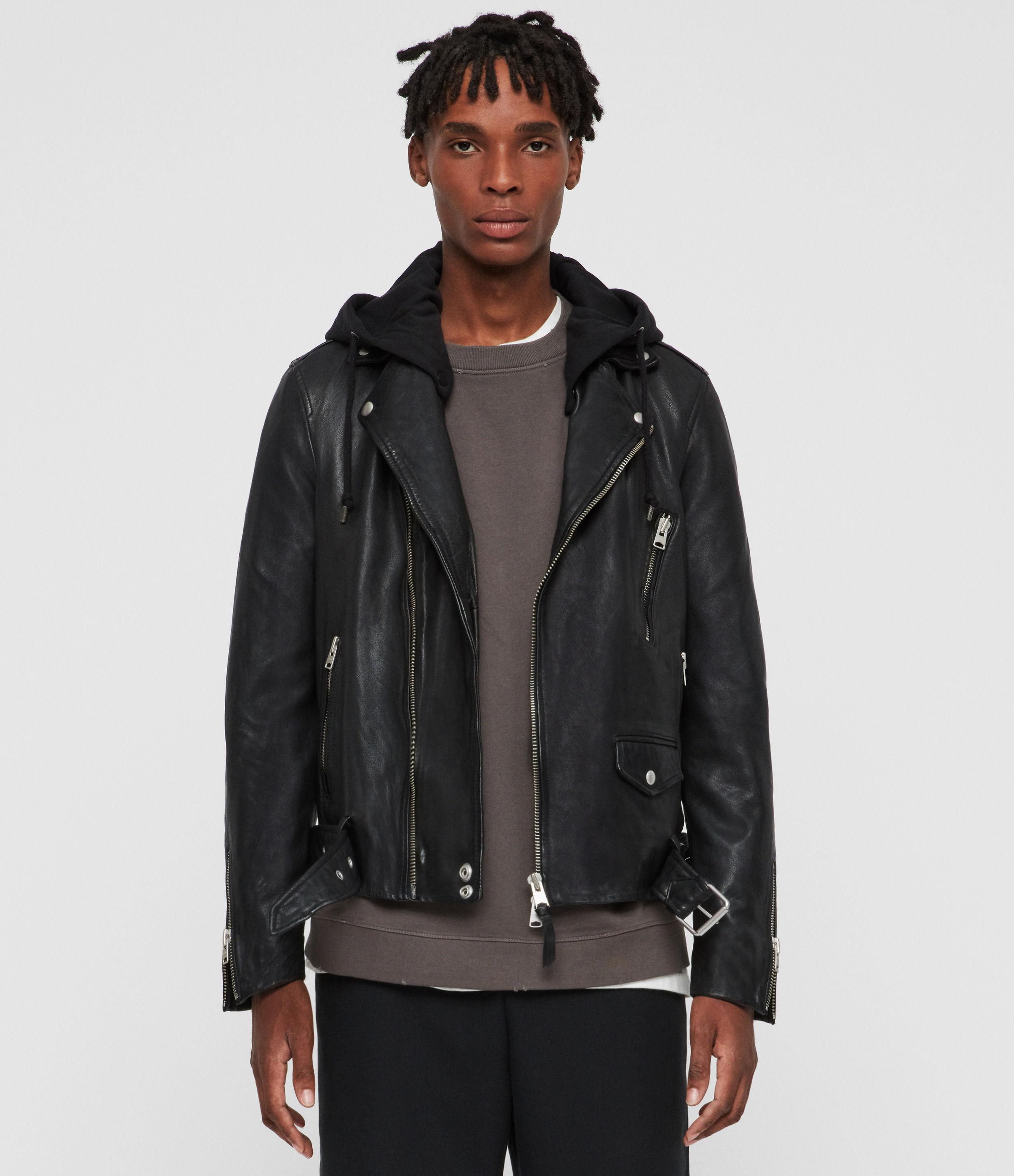 AllSaints Renzo Leather Biker Jacket in Black for Men | Lyst UK