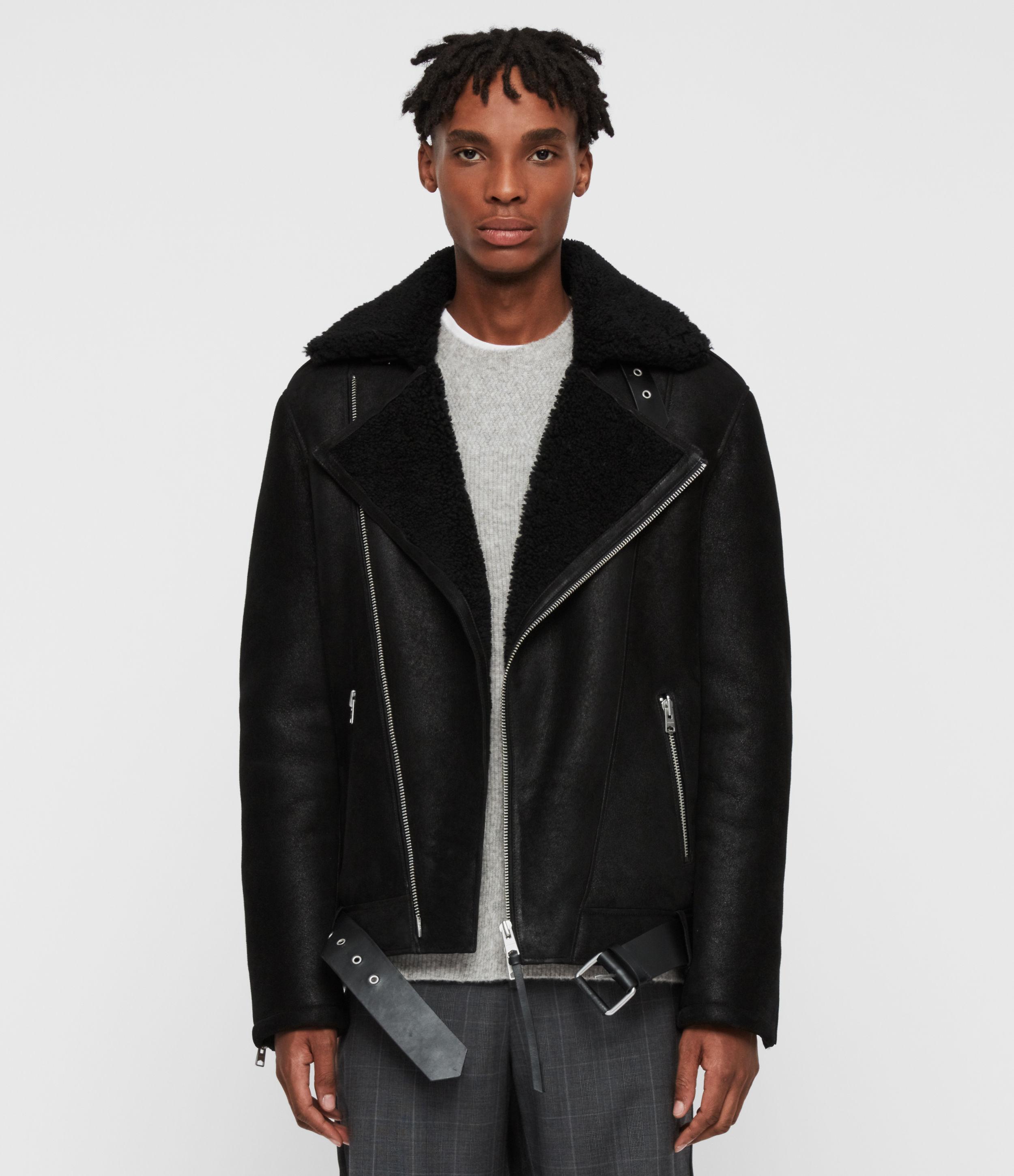 Shearling biker jacket mens Clearance
