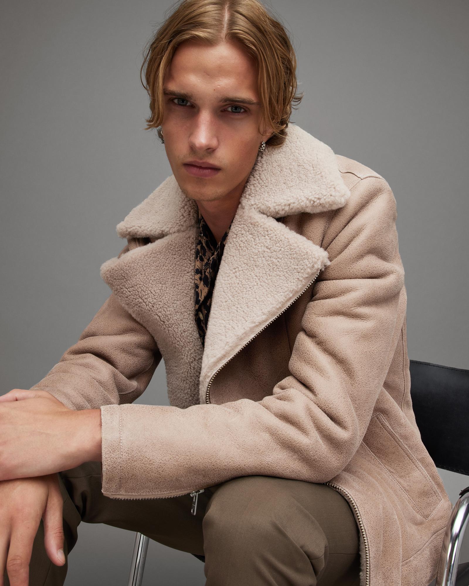 AllSaints Rasco Relaxed Fit Shearling Biker Jacket in Brown for Men Lyst UK