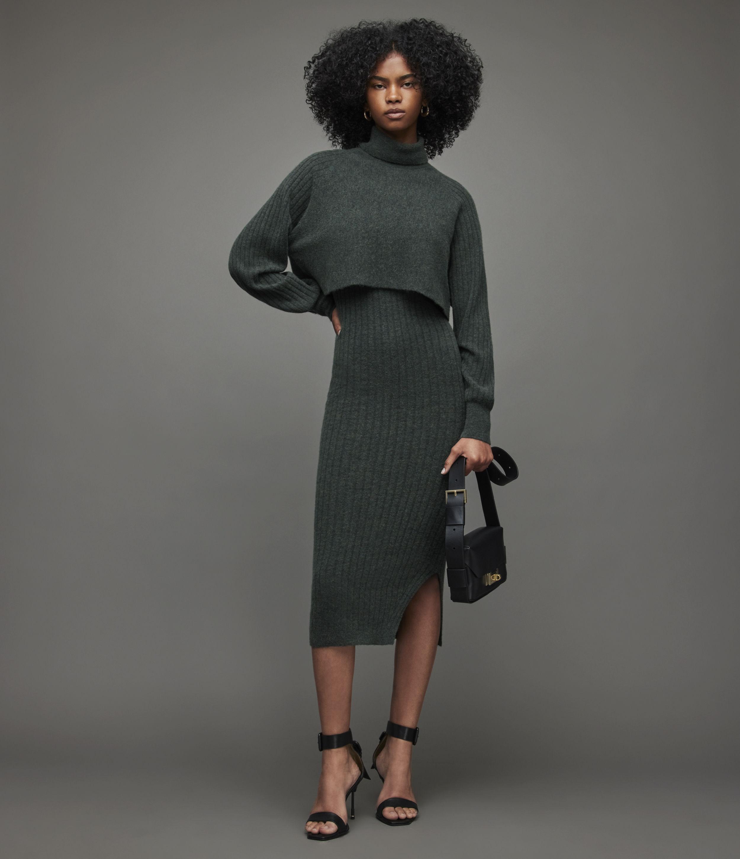 all saints 2 in 1 dress green AllSaints Hayes 2-In-1 Maxi Dress in Green