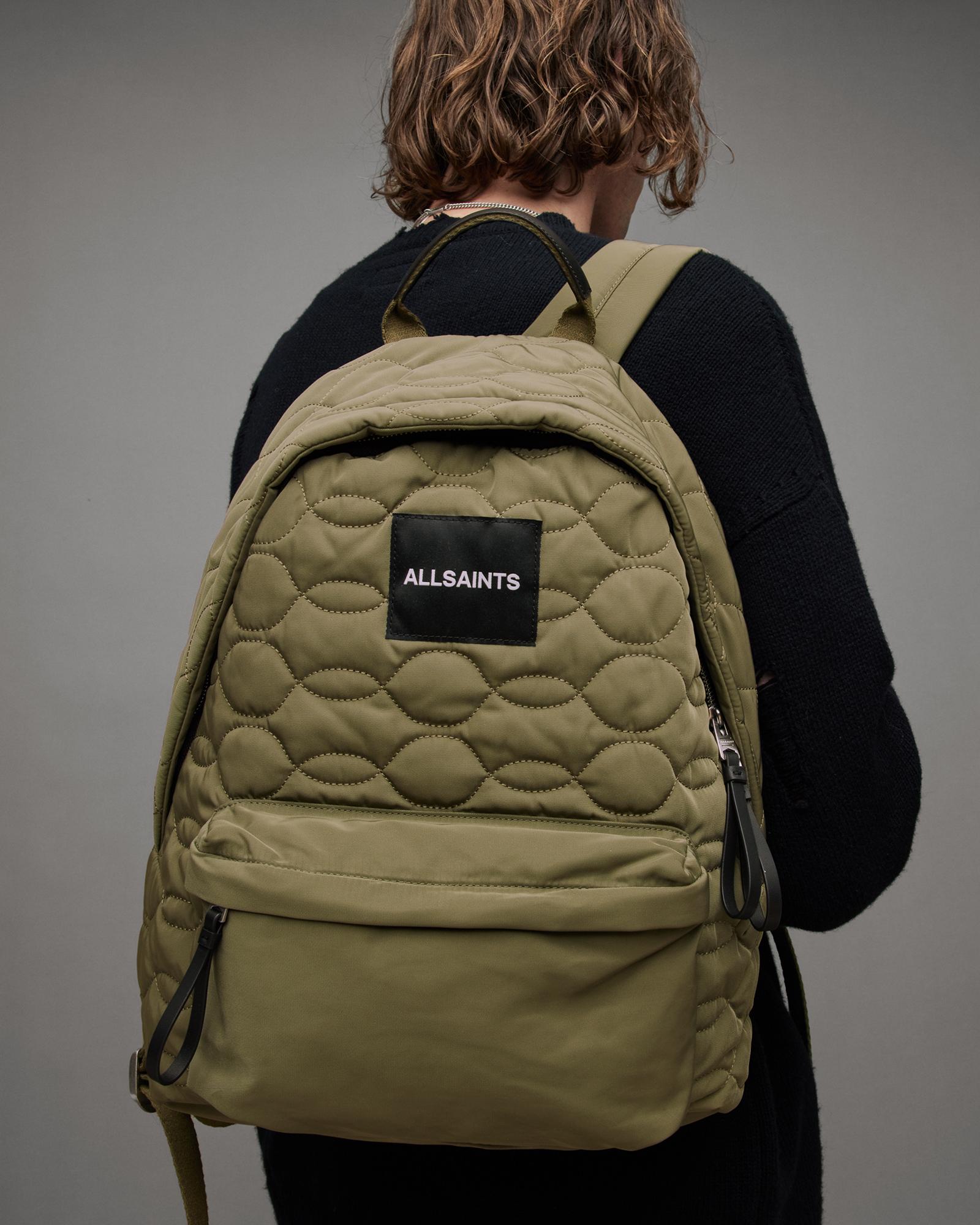 Quilted Army Green All Saints Backpack AllSaints Carabiner Embossed Logo Quilted Backpack in Green  main image 2