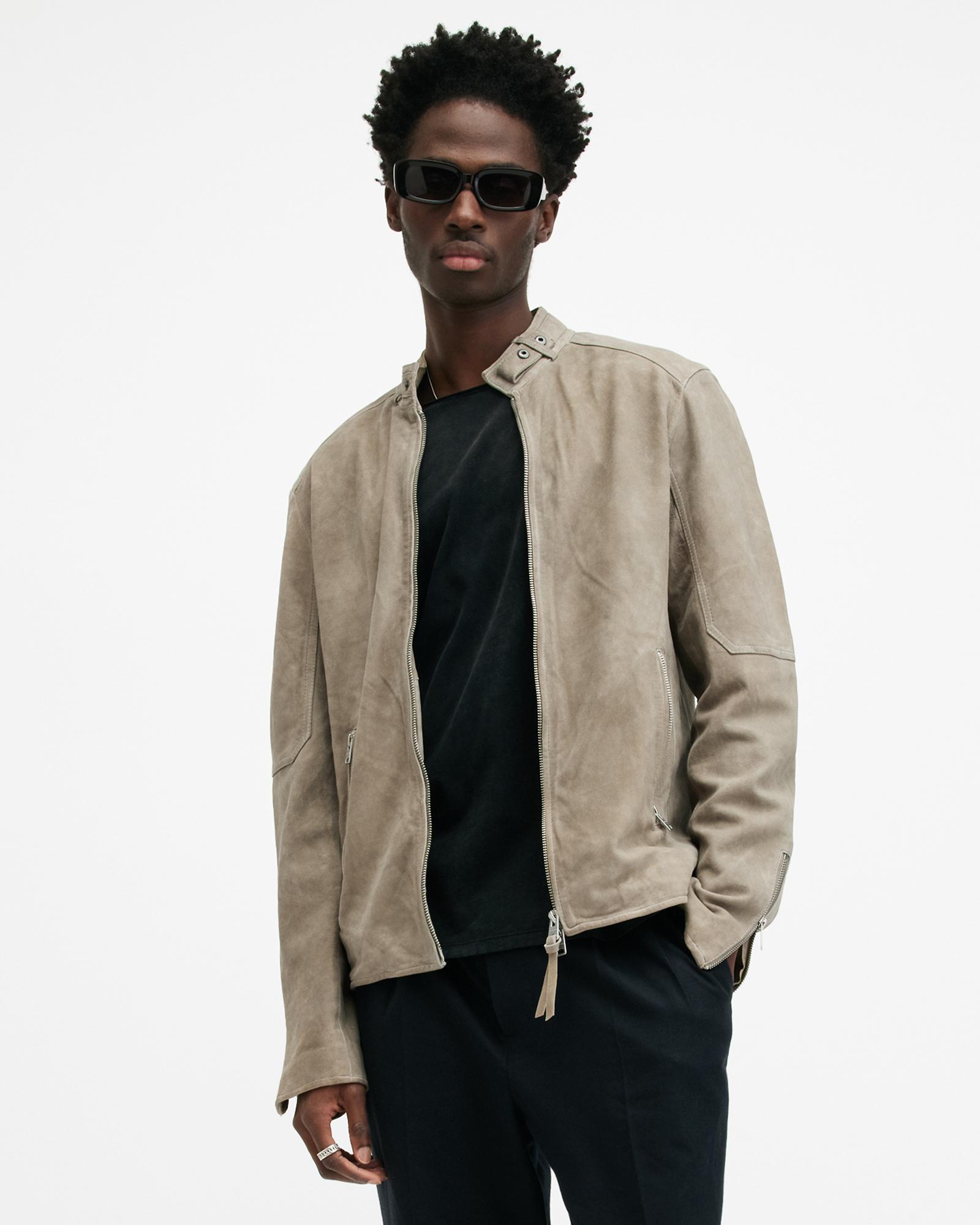 AllSaints Cora Suede Snap Back Collar Jacket, in Natural for Men