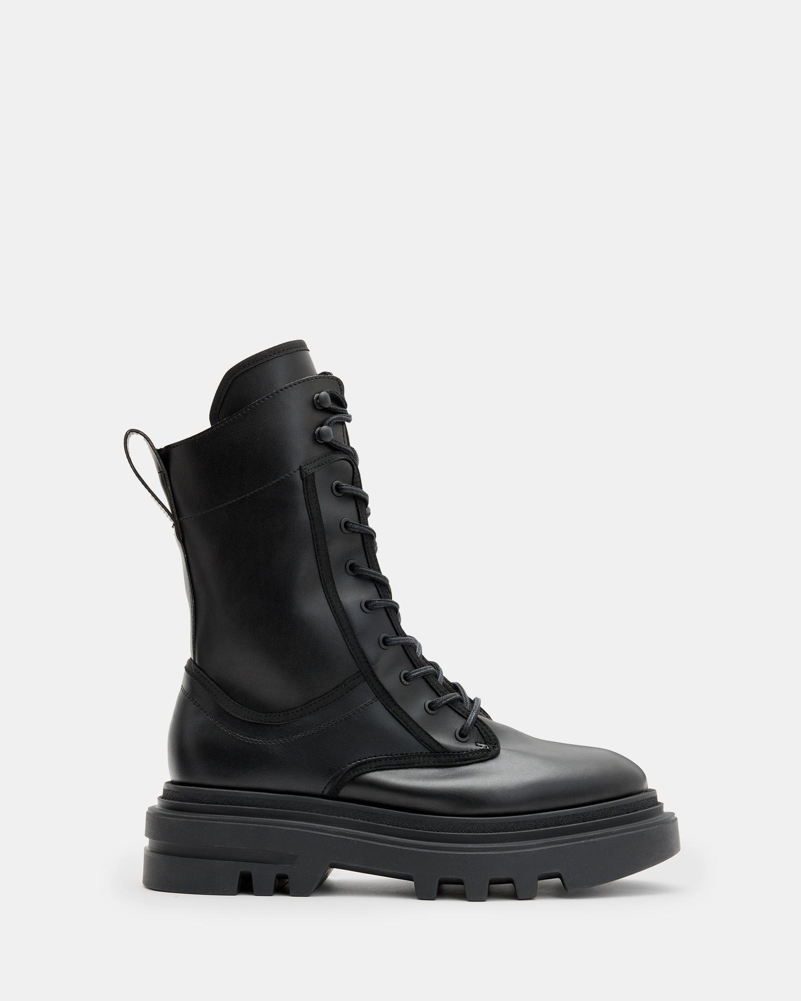 ? All Saints Glossy Black Lace-Up Boots All Saints Black Leather Lace-Up Ankle Boots Size 38 EU main image 3