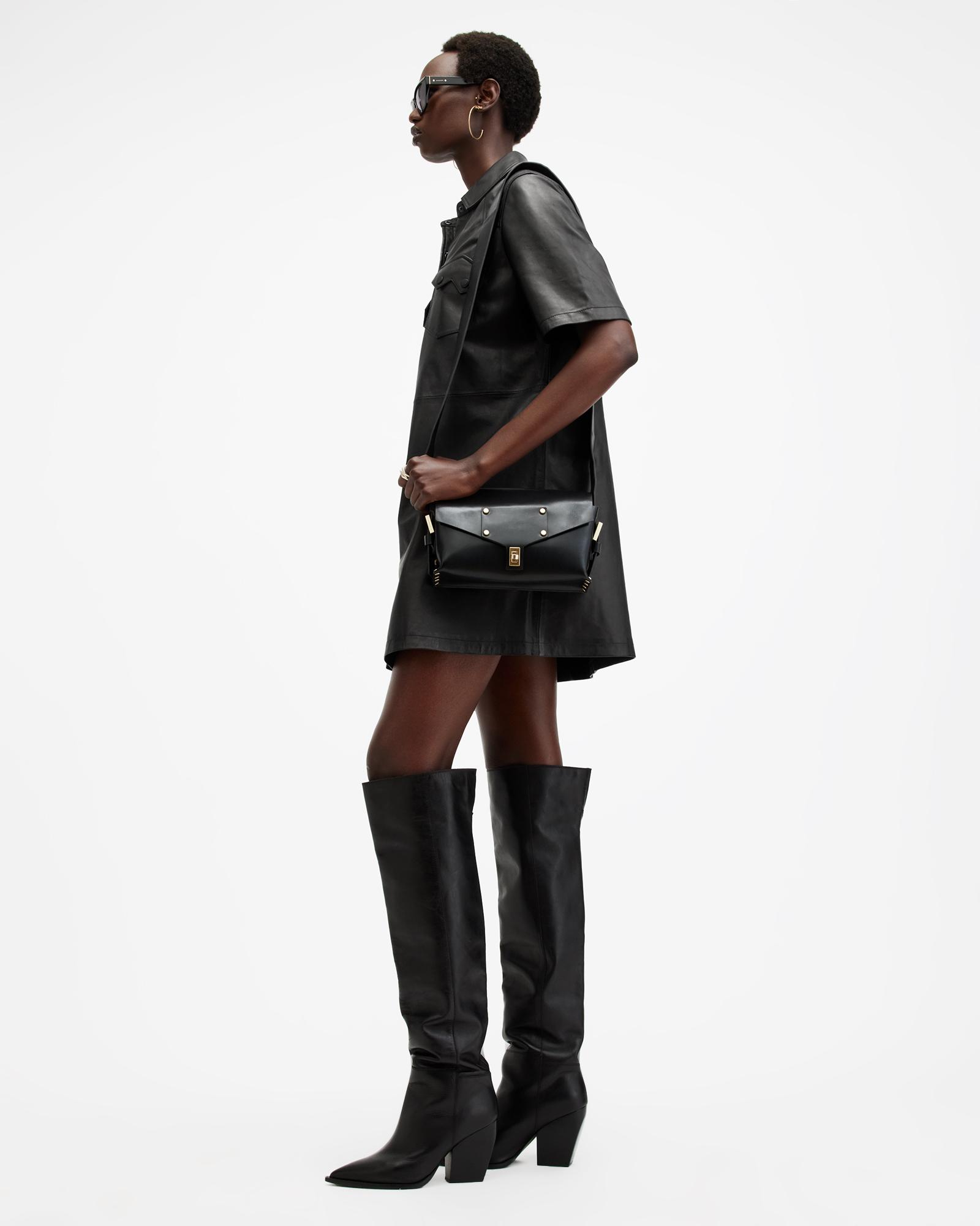 all saints black leather dress ALLSAINTS Osa Leather Mini Dress
