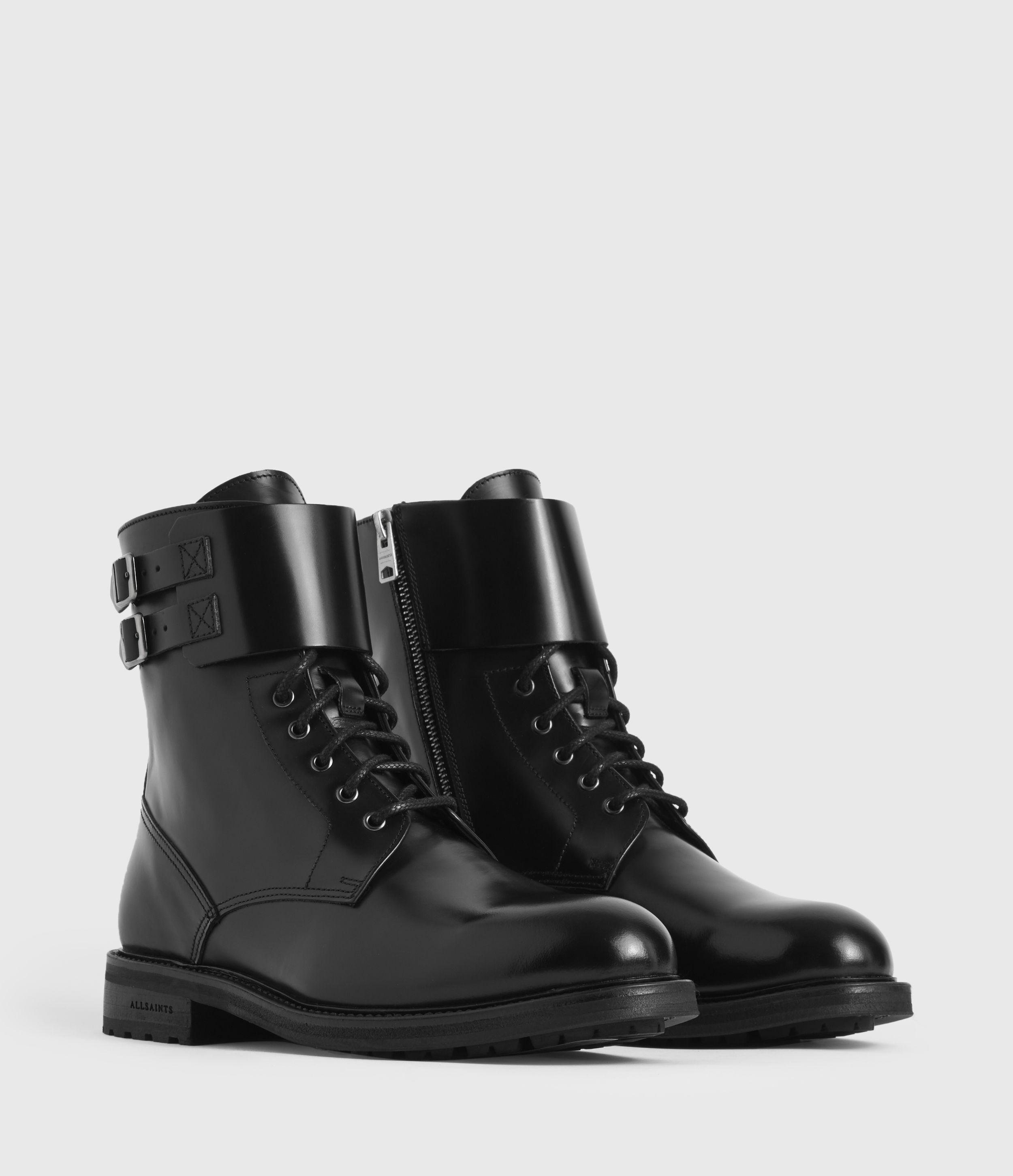 AllSaints Brigade Leather Boots, in Black | Lyst