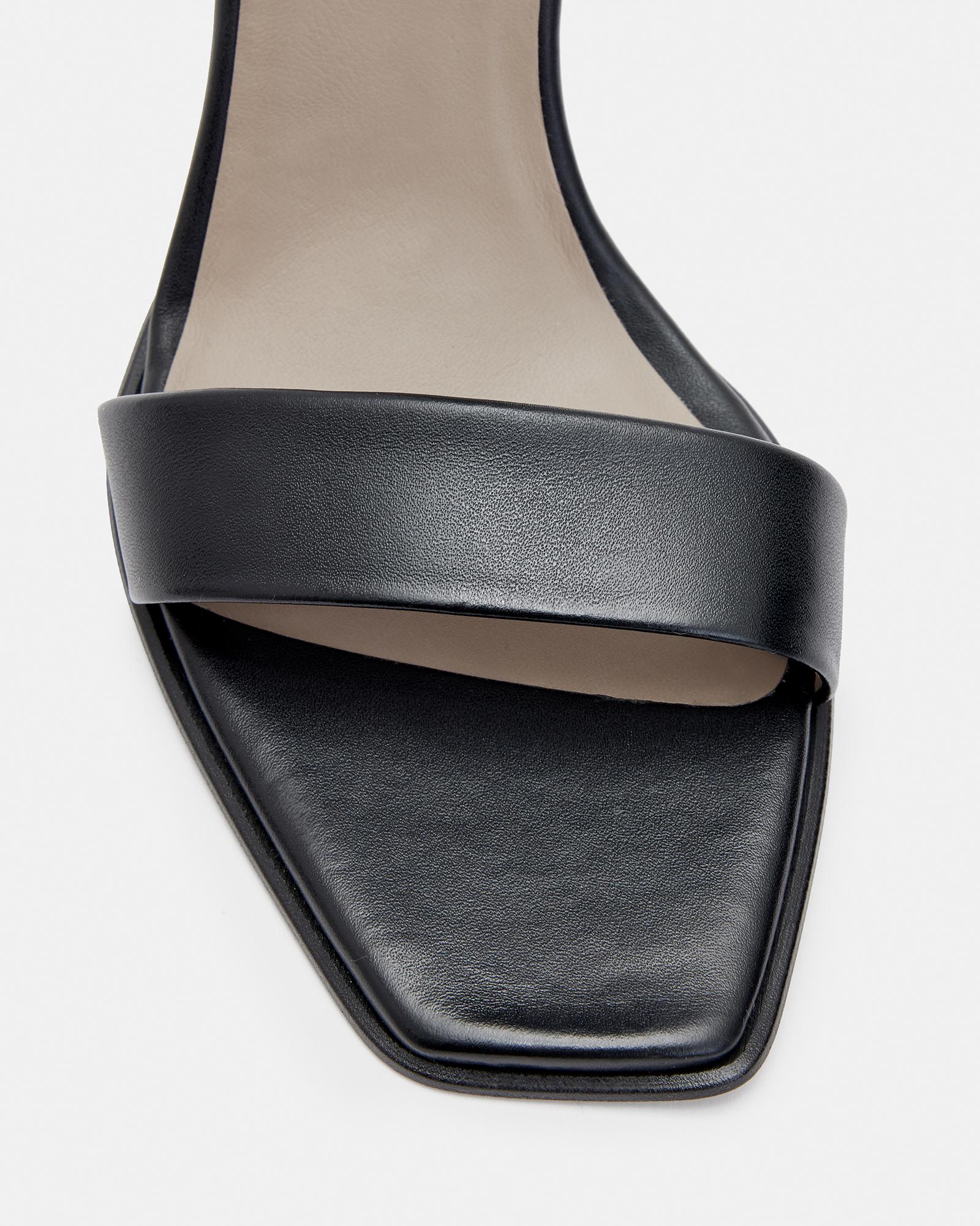 AllSaints Noir Leather High Metal Heel Sandals in Black | Lyst