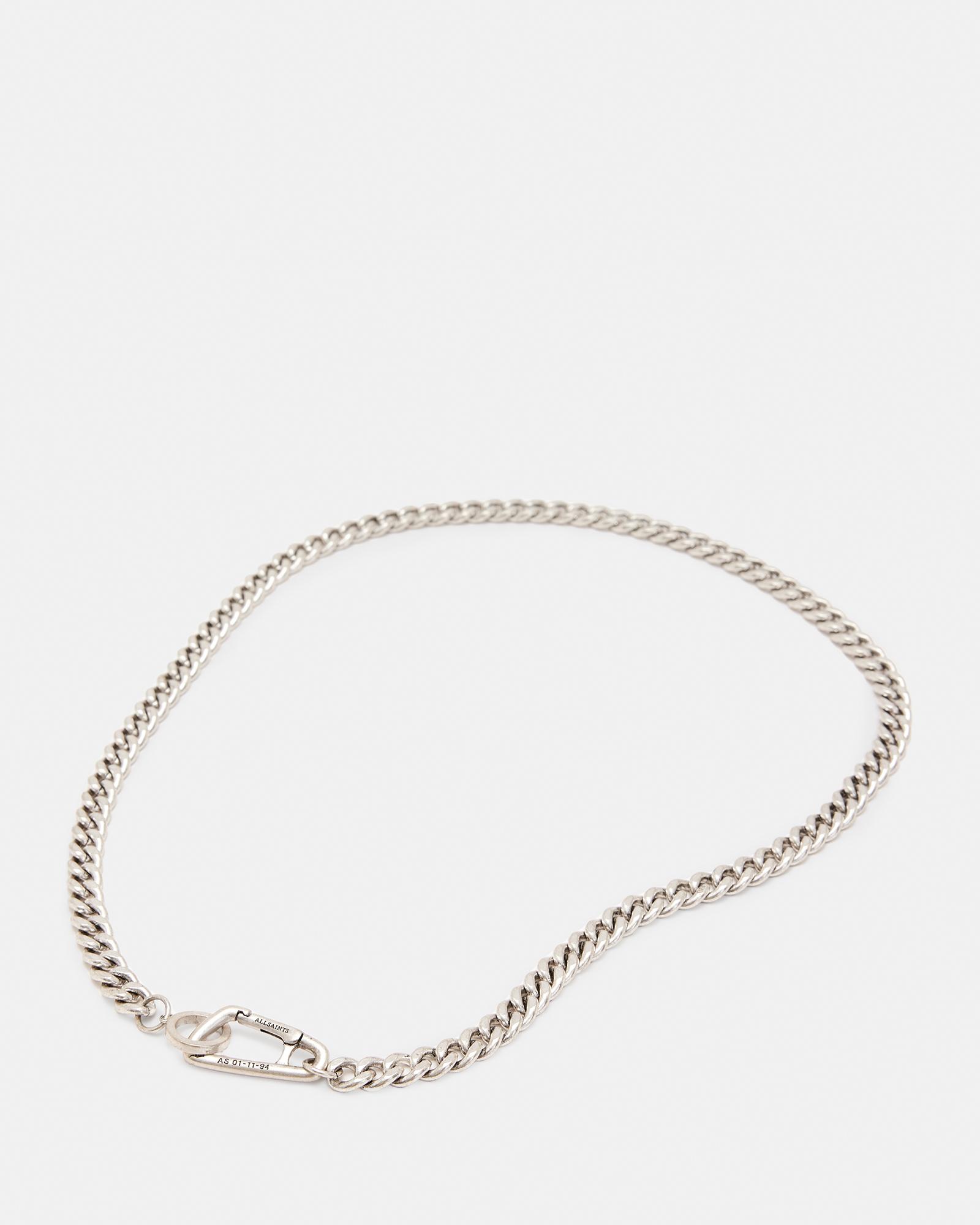 AllSaints Men's Adyn Sterling Silver Dog Tag Necklace, Warm Silver