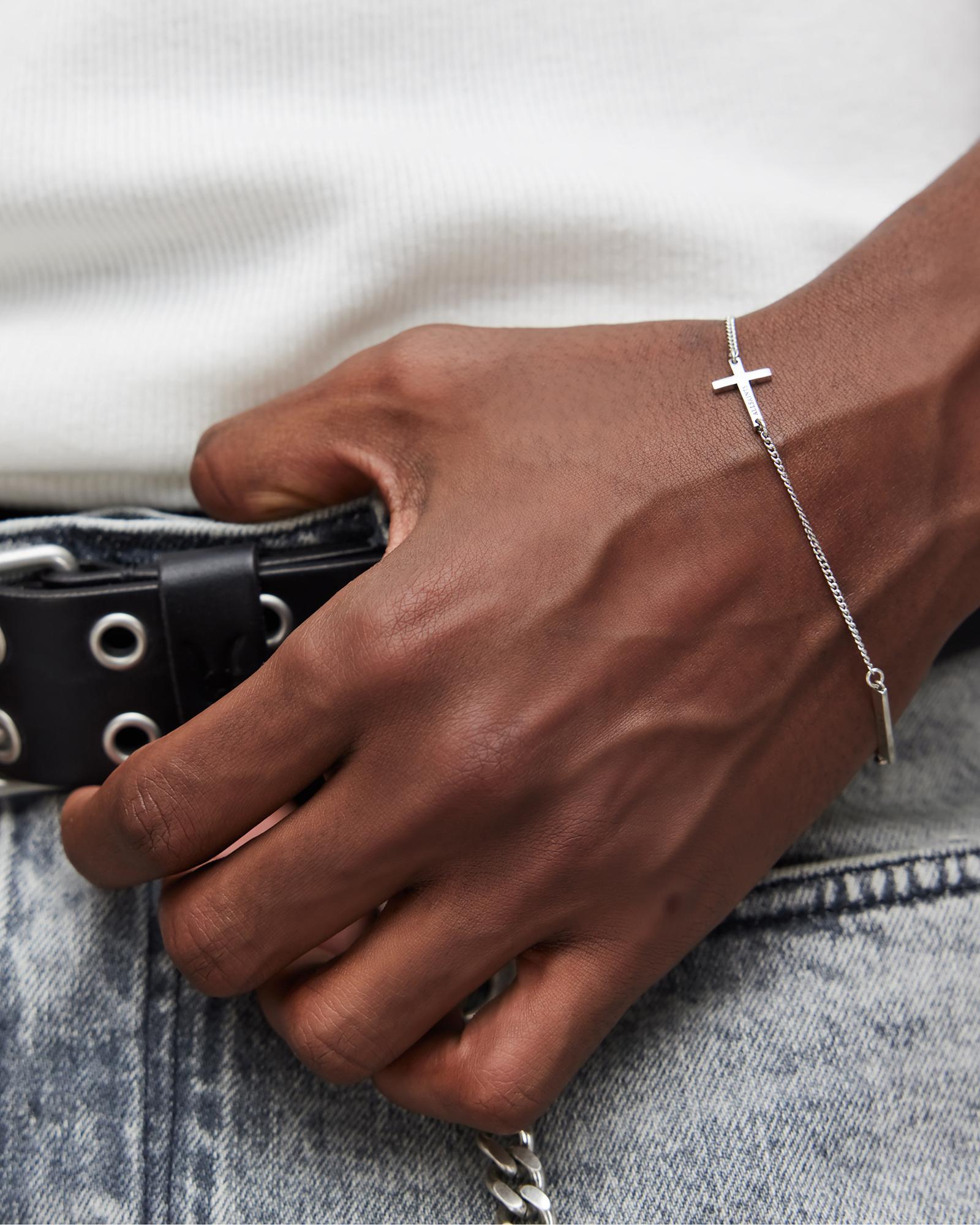 AllSaints Cross Bar Sterling Silver Bracelet in Natural for Men Lyst UK