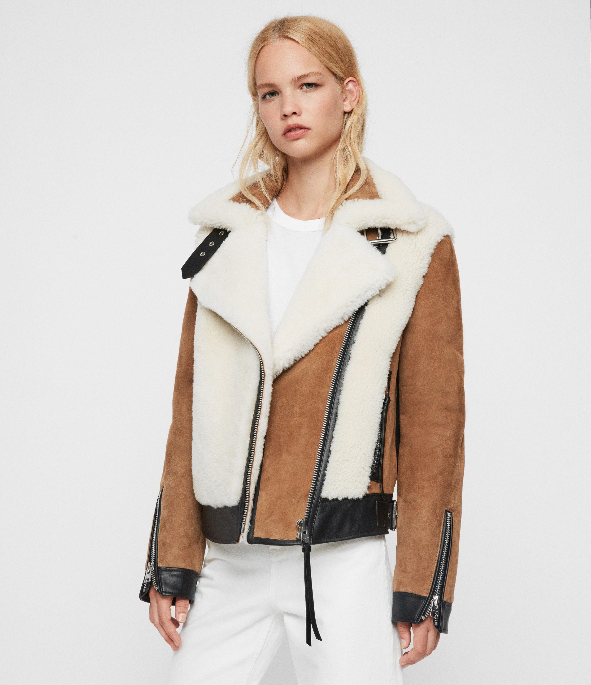 AllSaints Elisa Genuine Shearling & Leather Coat in White | Lyst