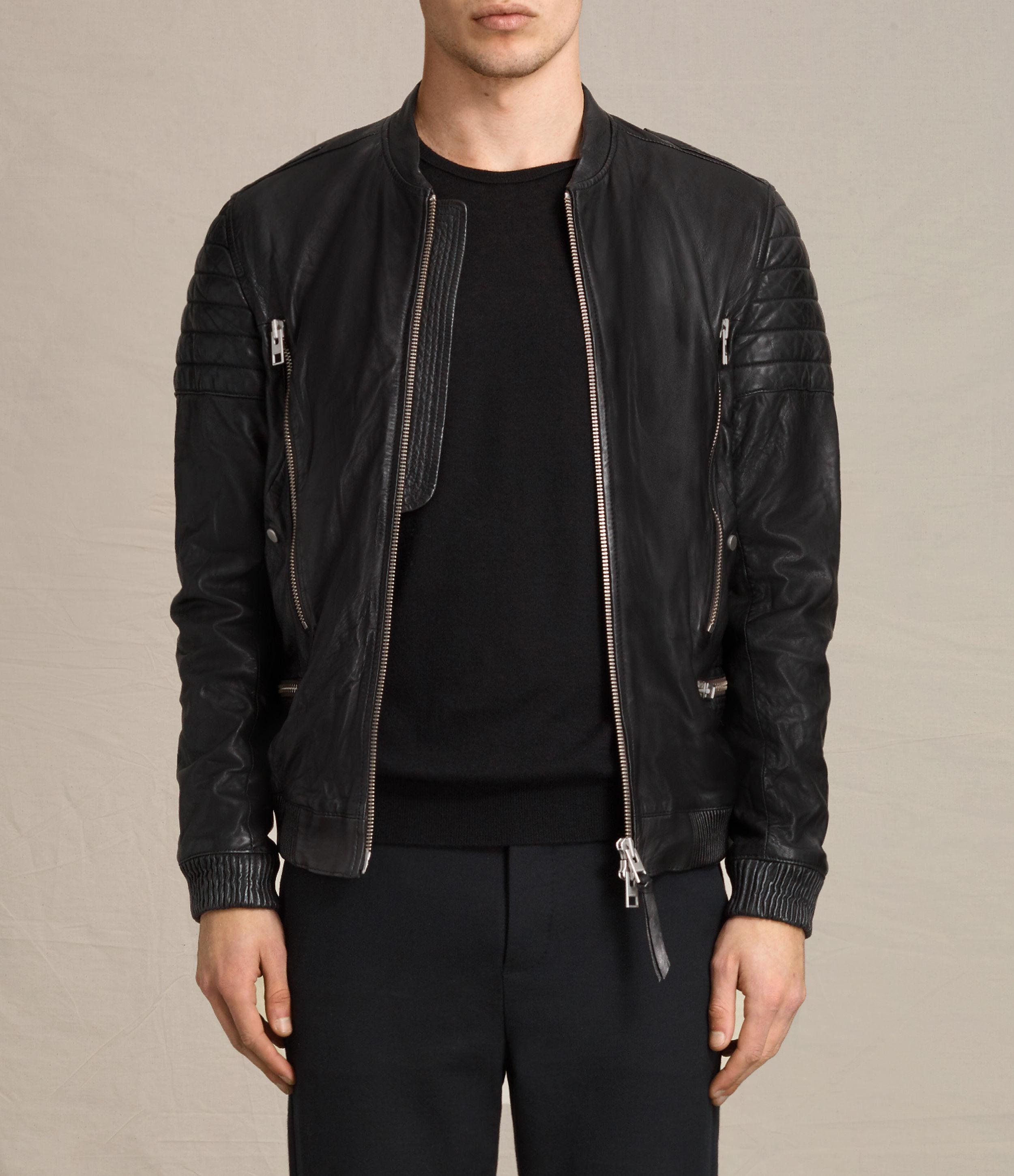 Lyst - Allsaints Sanderson Leather Bomber Jacket in Black for Men