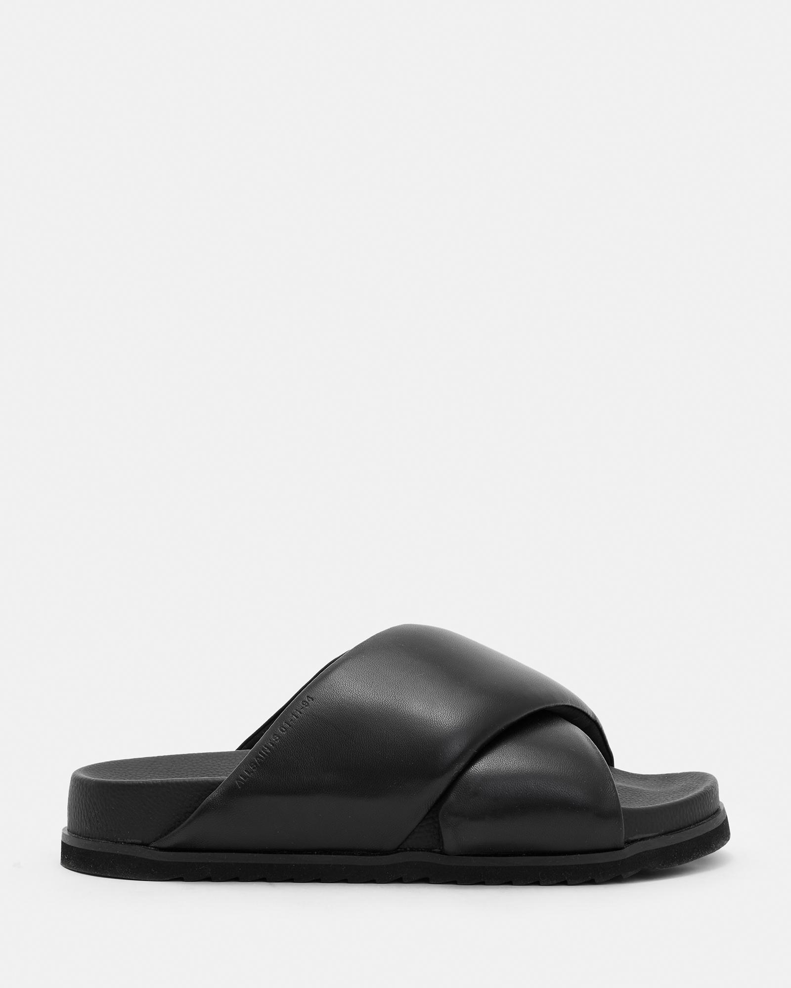AllSaints Saki Crossover Leather Sandals in Black | Lyst