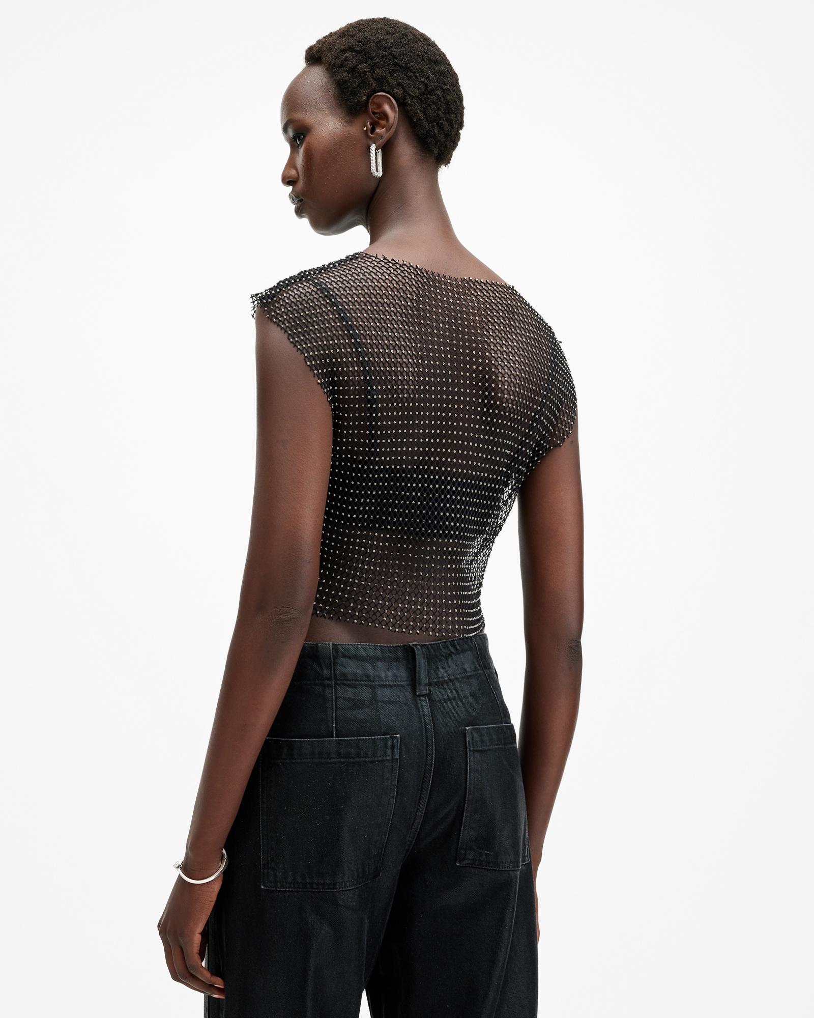 (取寄) オールセインツ レディース スパークル トップ AllSaints women Calytrix Sparkle Top Black AllSaints Women's CALYTRIX Sparkle TOP, Black at Amazon