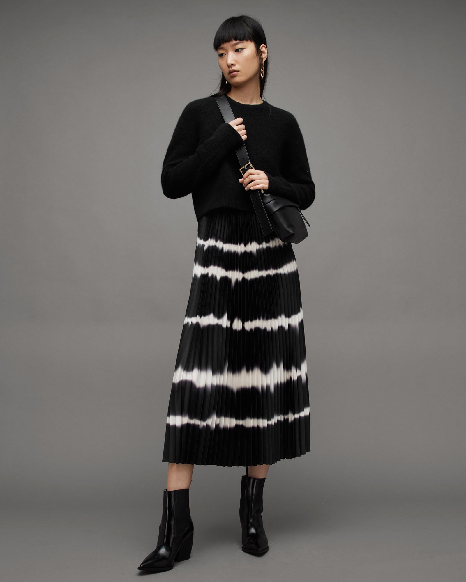 AllSaints Curtis 2-in-1 Tie Dye Pleated Midi Dress in Black Lyst