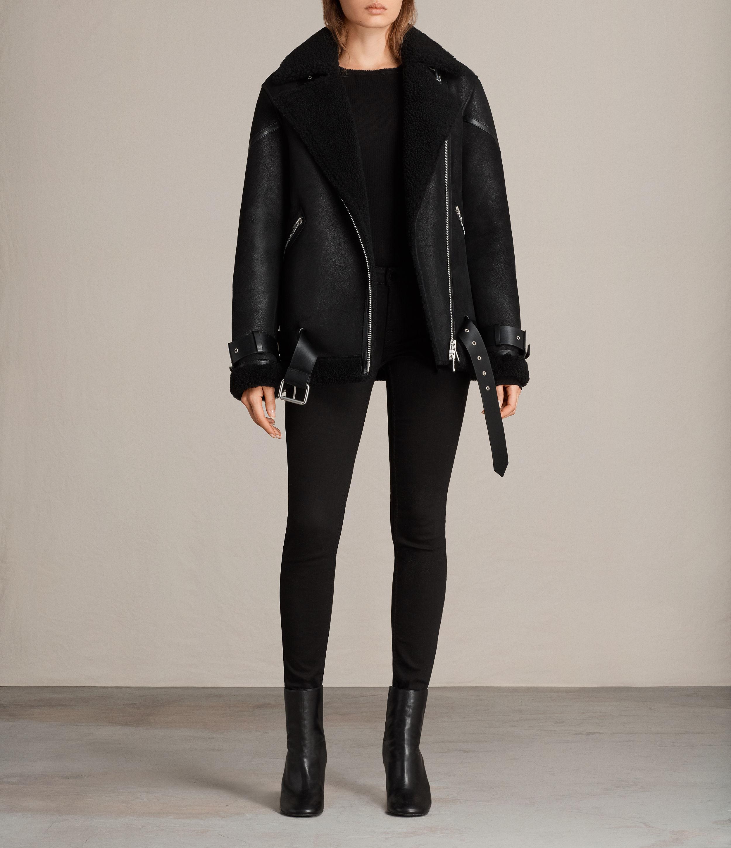 Allsaints hawley oversized shearling biker jacket sale