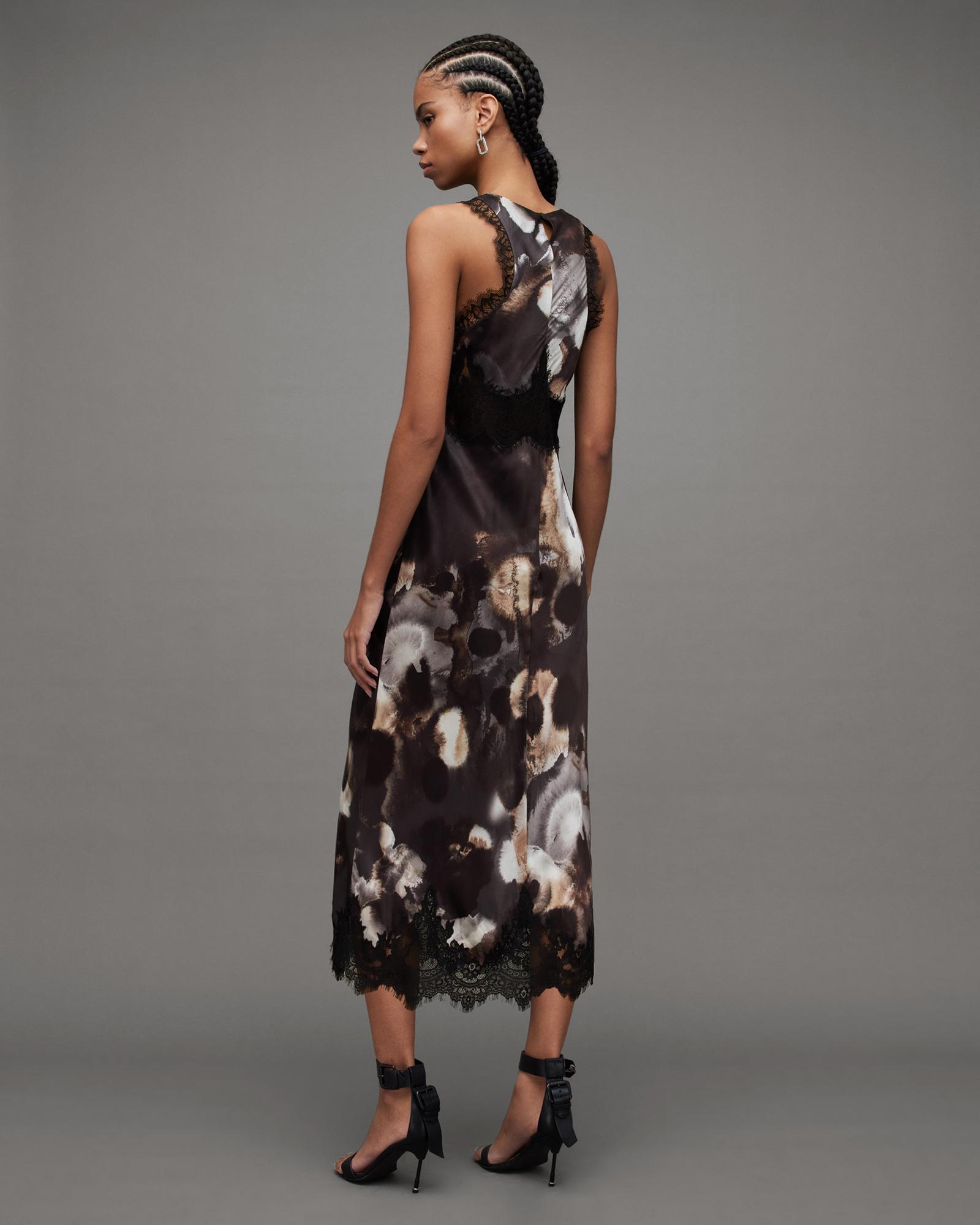 AllSaints Alula Mars Print Silk Blend Maxi Dress in Grey | Lyst UK