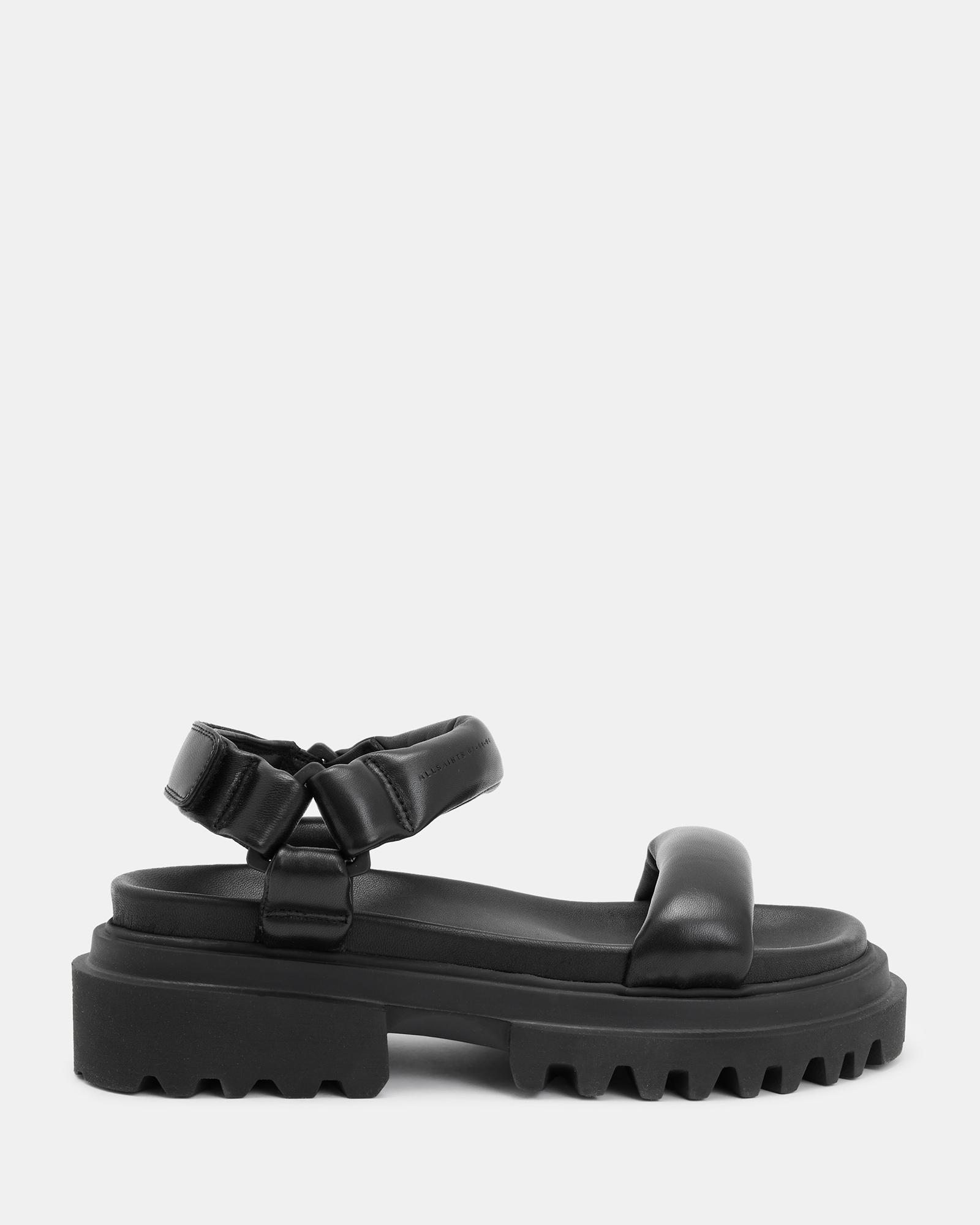 AllSaints Helium Leather Sandals in Black | Lyst