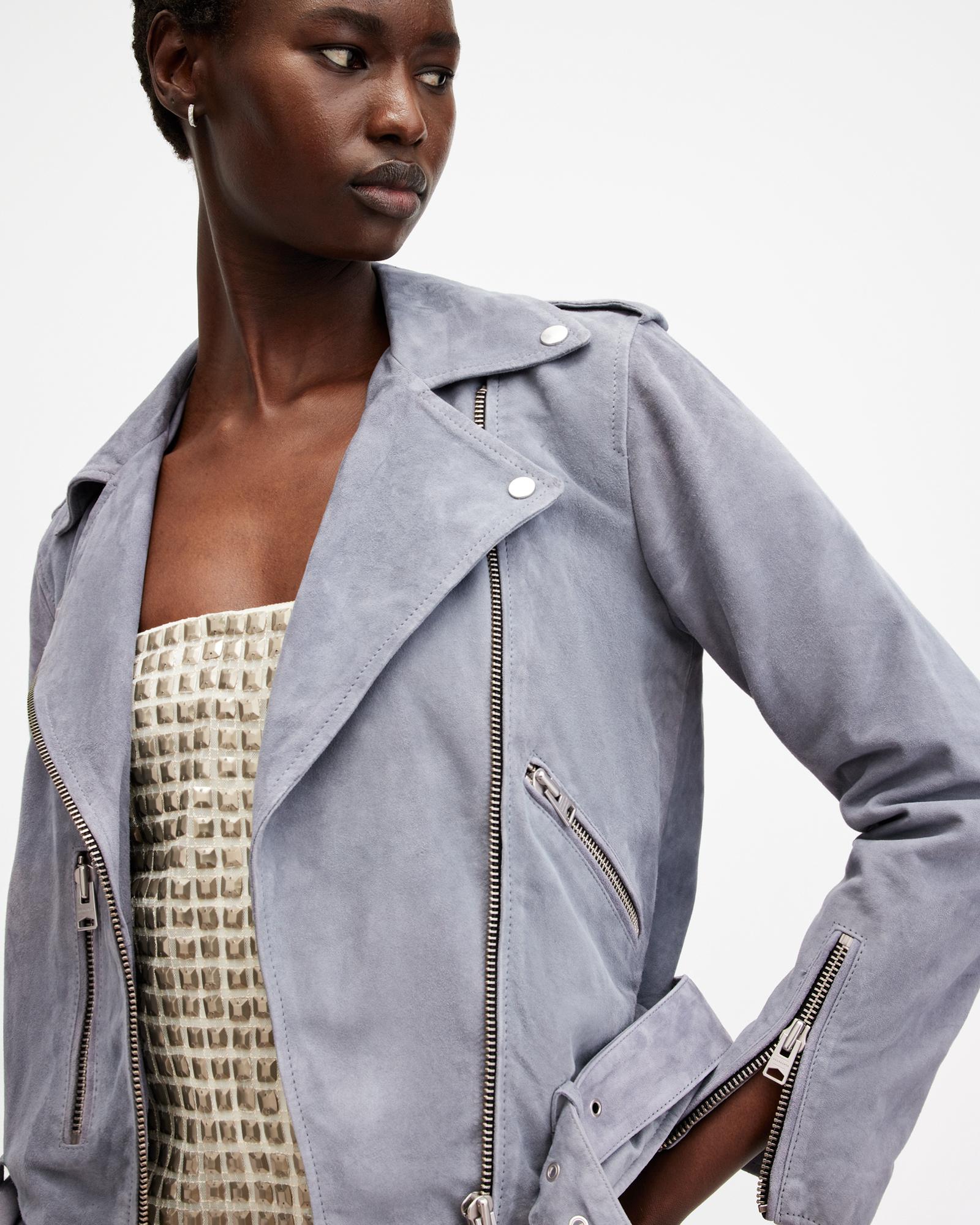 Blue suede biker jacket hot sale