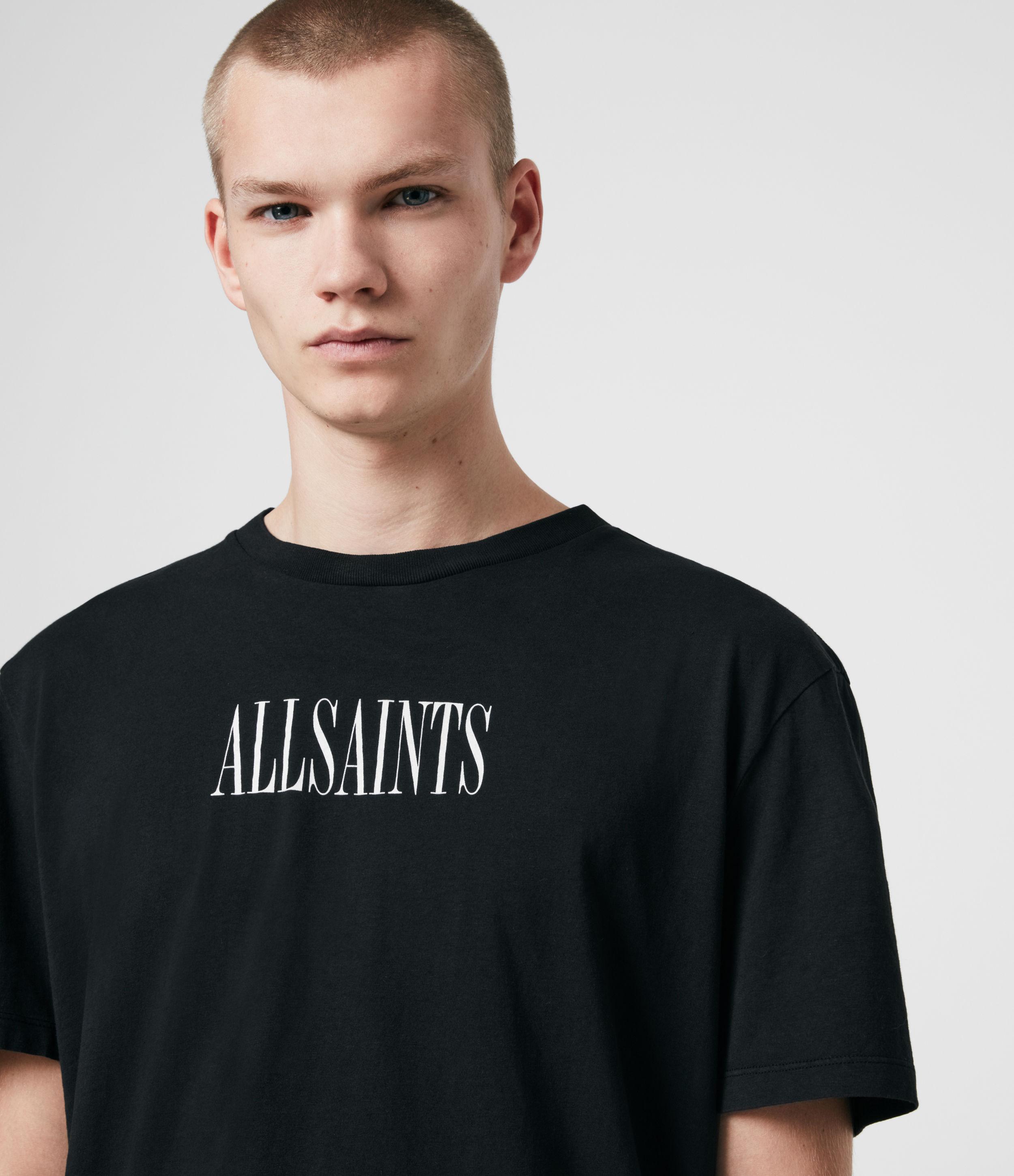 All Saints Mens Scripture S/S Crew Logo Relaxed Fit T-Shirt Tee S M L XL XXL 