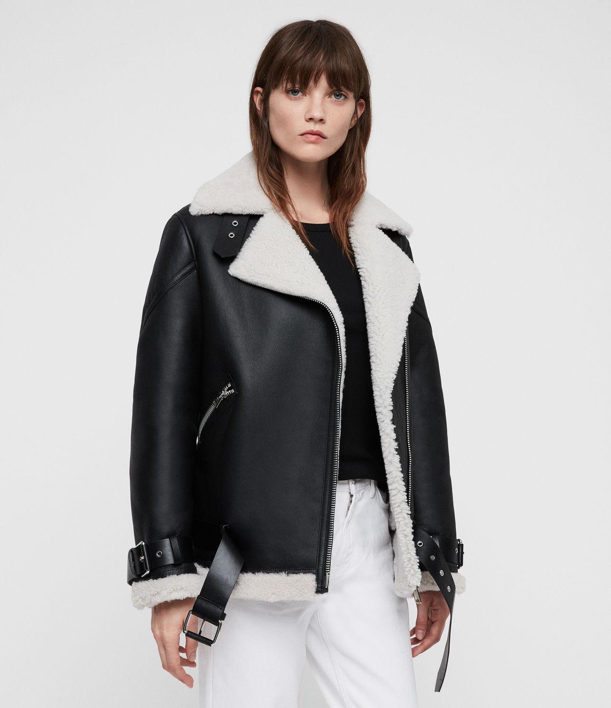 oversized shearling biker jacket