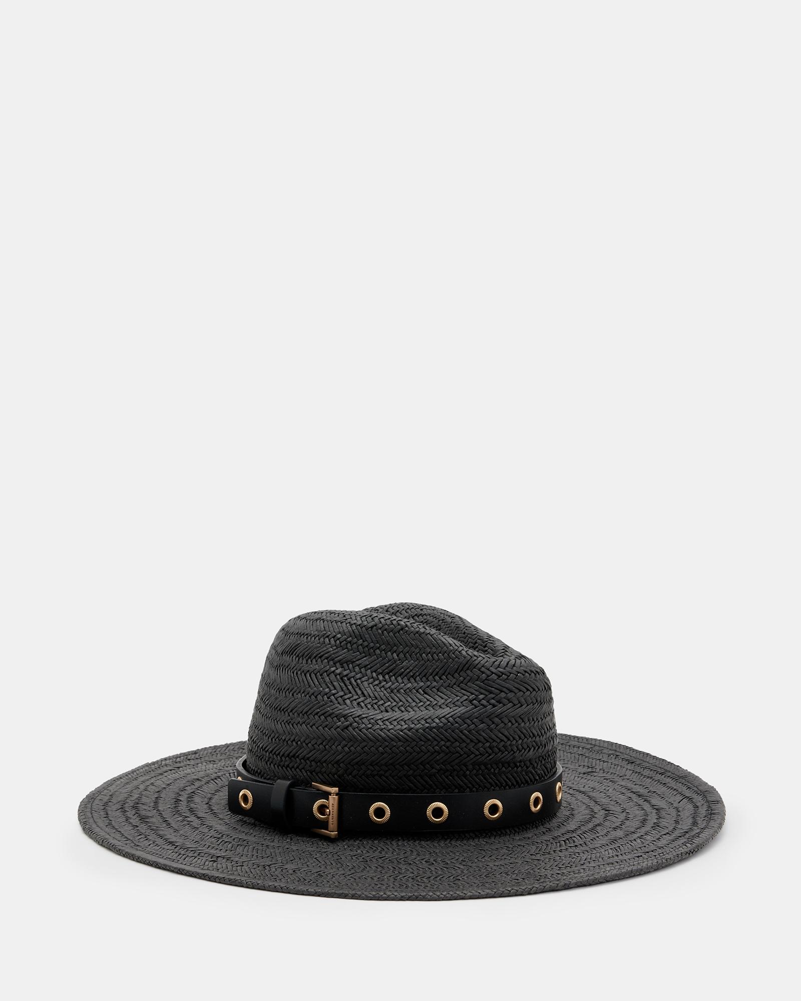 NWOT AllSaints Talia Fedora Hat Black Leather Trim Custom Stingy Leather Fedora Black Leather - Jill Corbett  main image 3