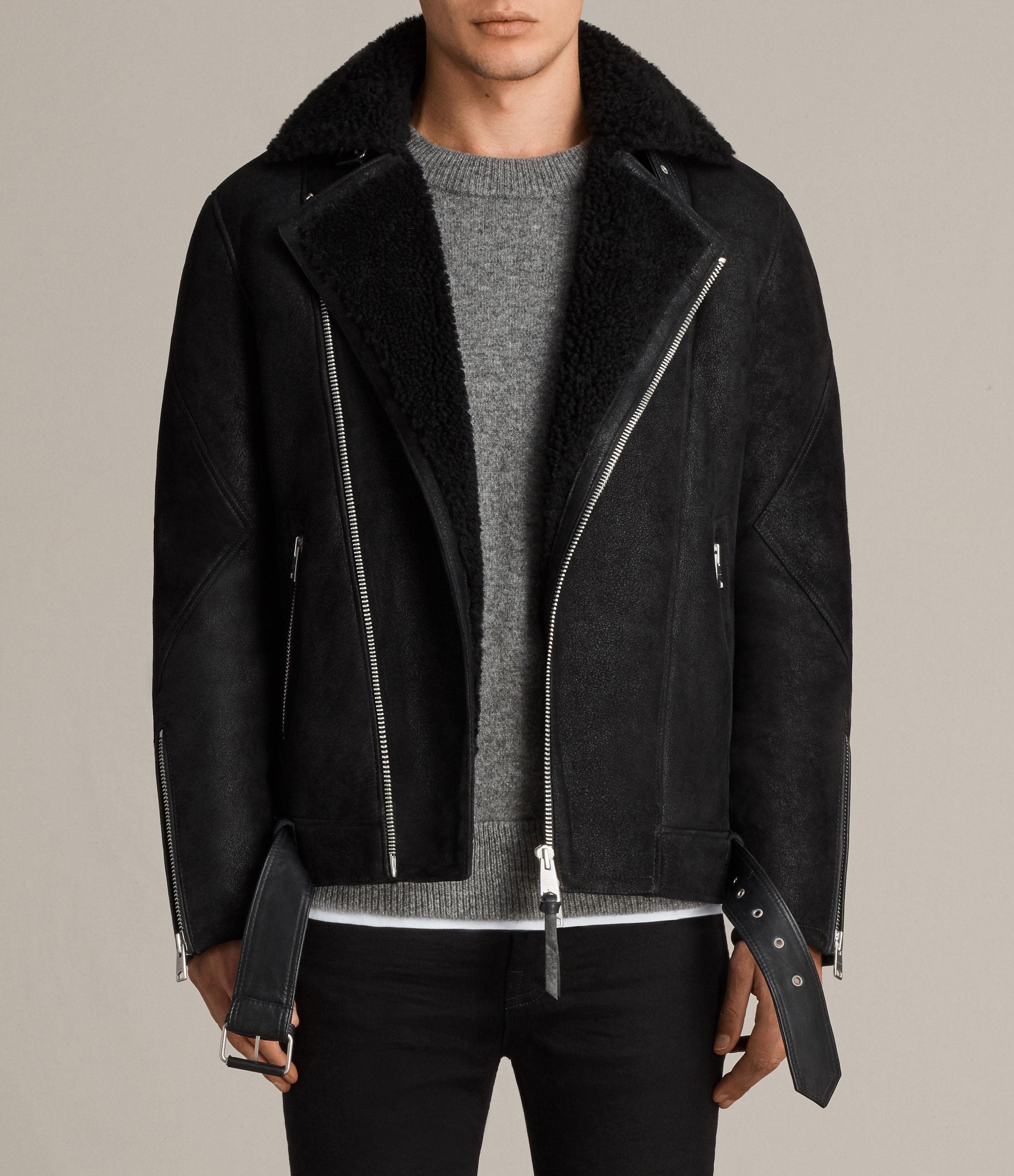 allsaints shearling leather jacket