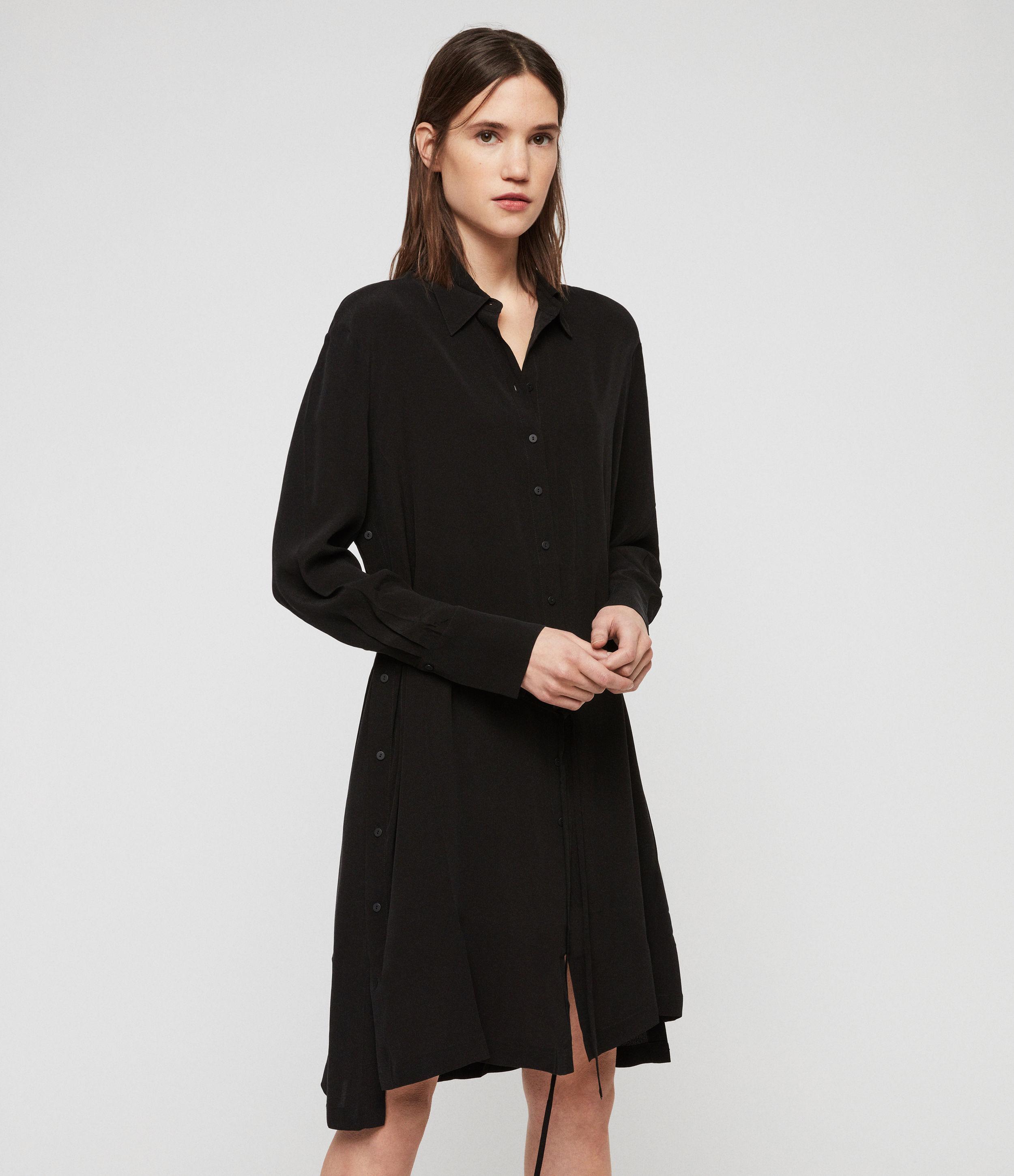 AllSaints Anya Shirt Dress in Black | Lyst