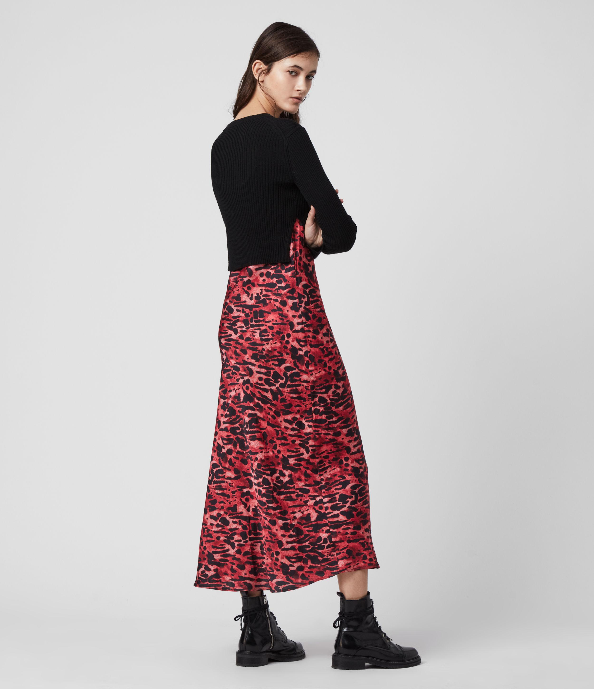 AllSaints Women's Animal Print Slim Fit Hera Ambient Dress in Red | Lyst