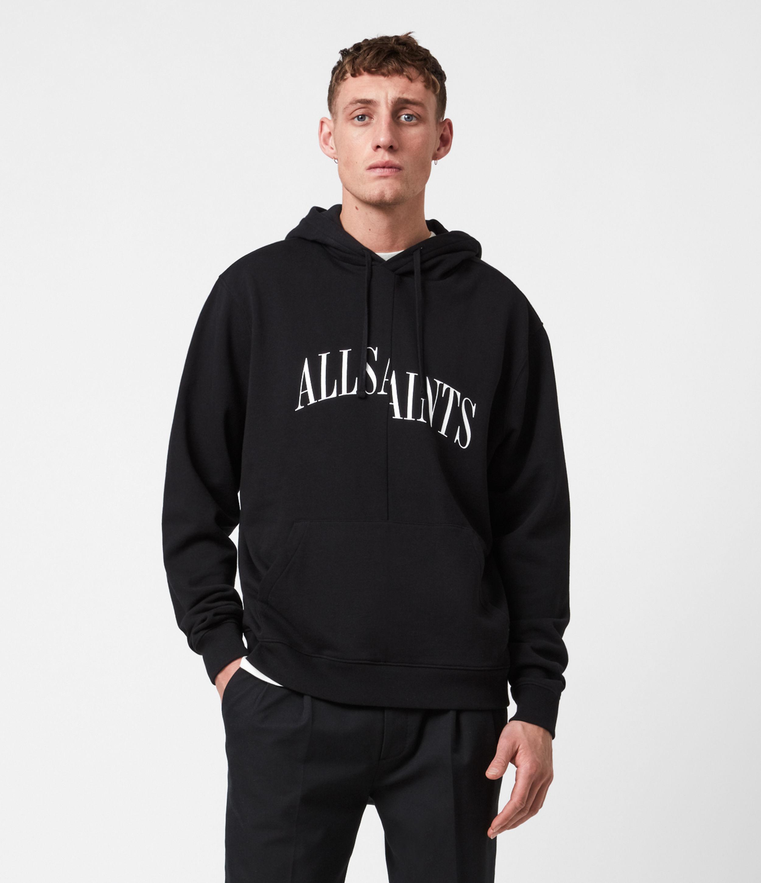 AllSaints Men's Cotton Logo Print Relaxed Fit Dropout Pullover Hoodie in  Black for Men - Lyst