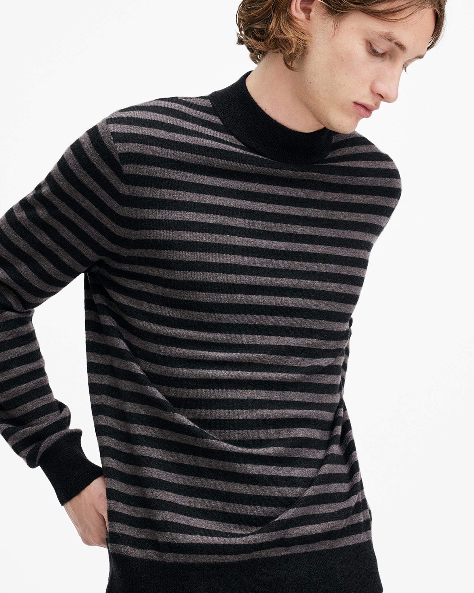 AllSaints Andi Mock Neck Striped Sweater in Black for Men Lyst UK