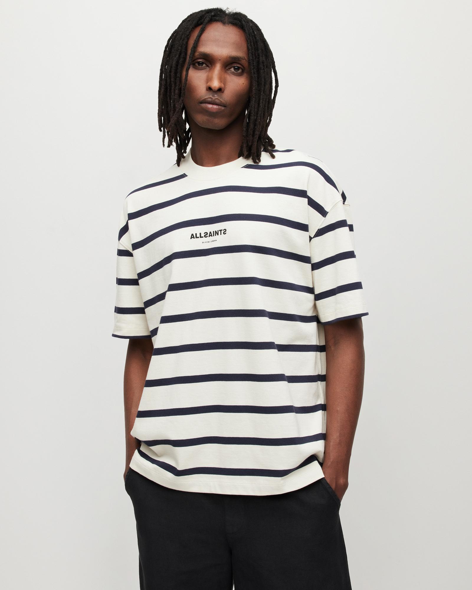AllSaints Subverse Striped Oversized Crew T-shirt in Gray for Men | Lyst