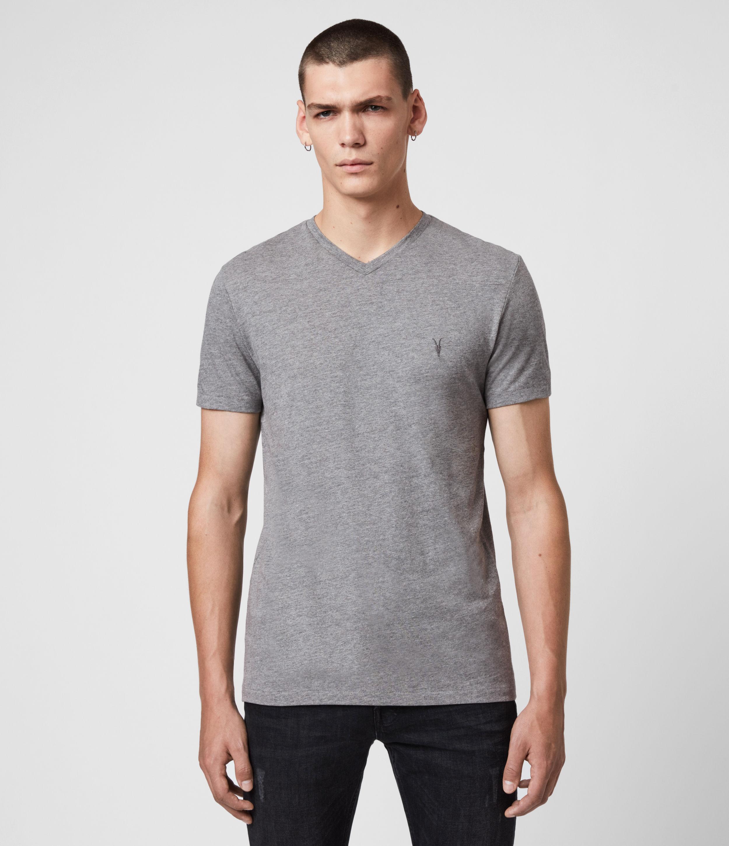 AllSaints Men's Cotton Lightweight Tonic V-neck T-shirt, Grey, Size: S ...