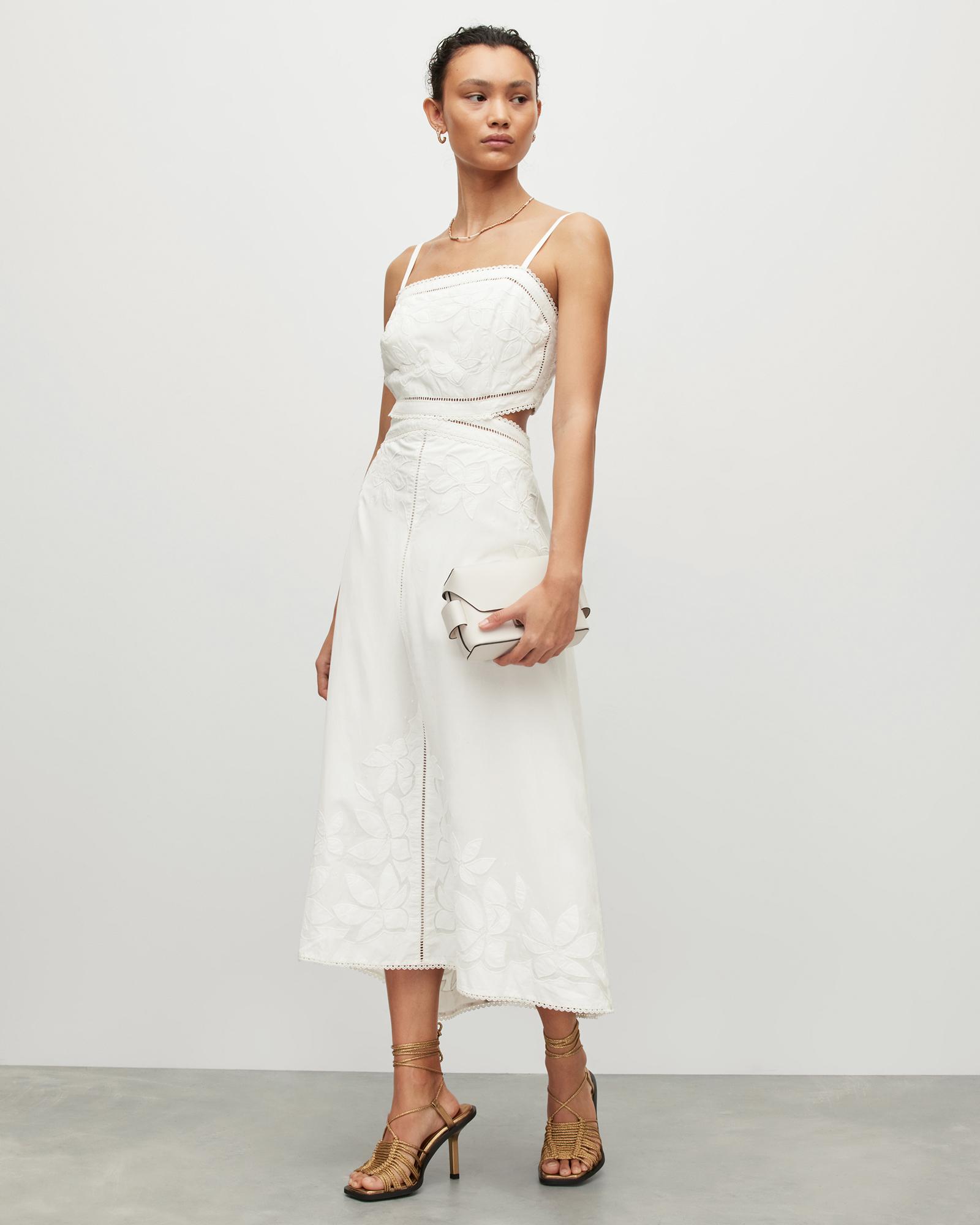 white christmas dresses Poplin Tie Shoulder Dress With Cut-out Embroidery Periwinkle – APOELLA main image 0