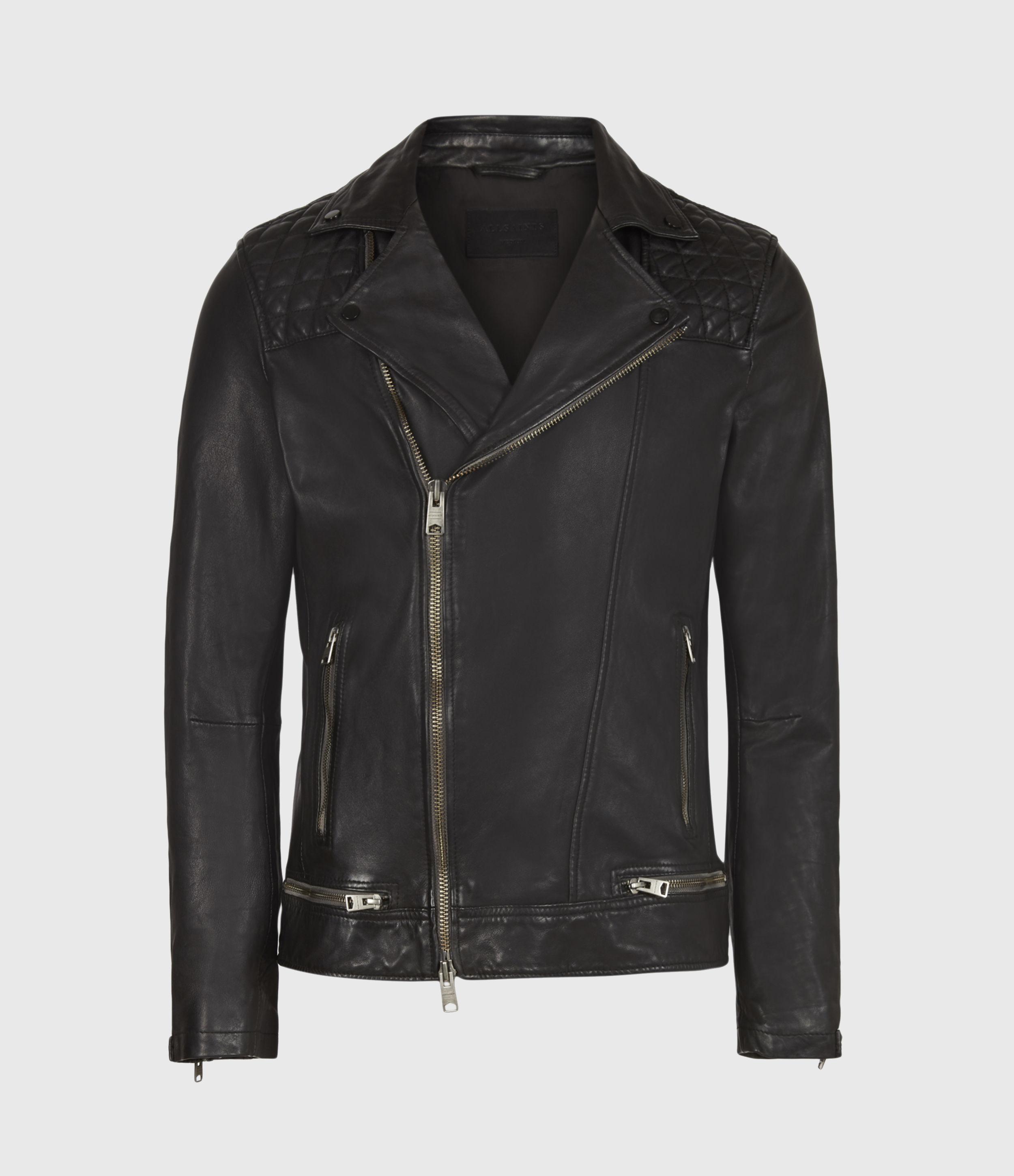 Allsaints Men S Leather Quilted Regular Fit Traditional Conroy Biker Jacket Navy Blue Size M For Men Lyst