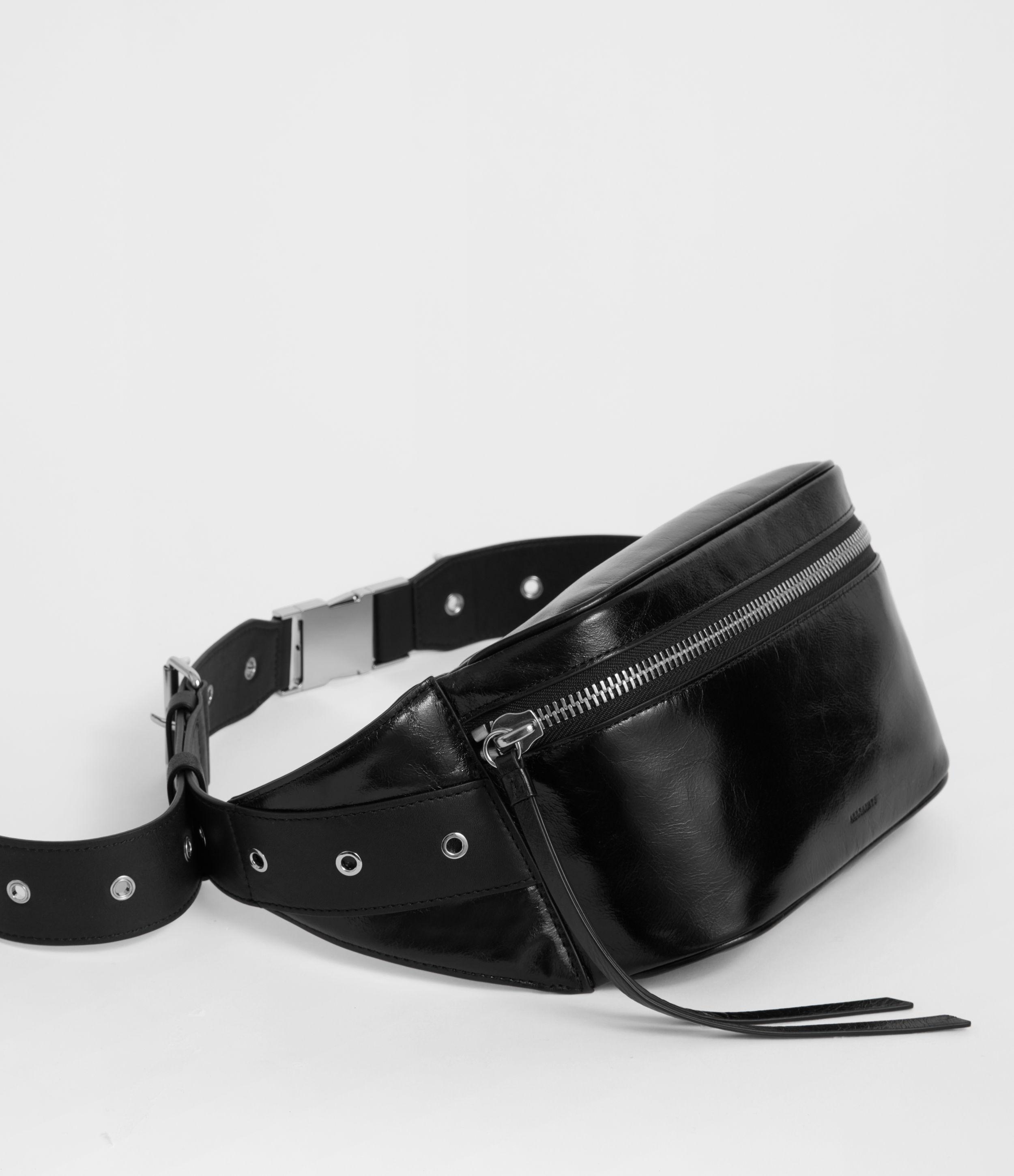 womens black leather fanny pack